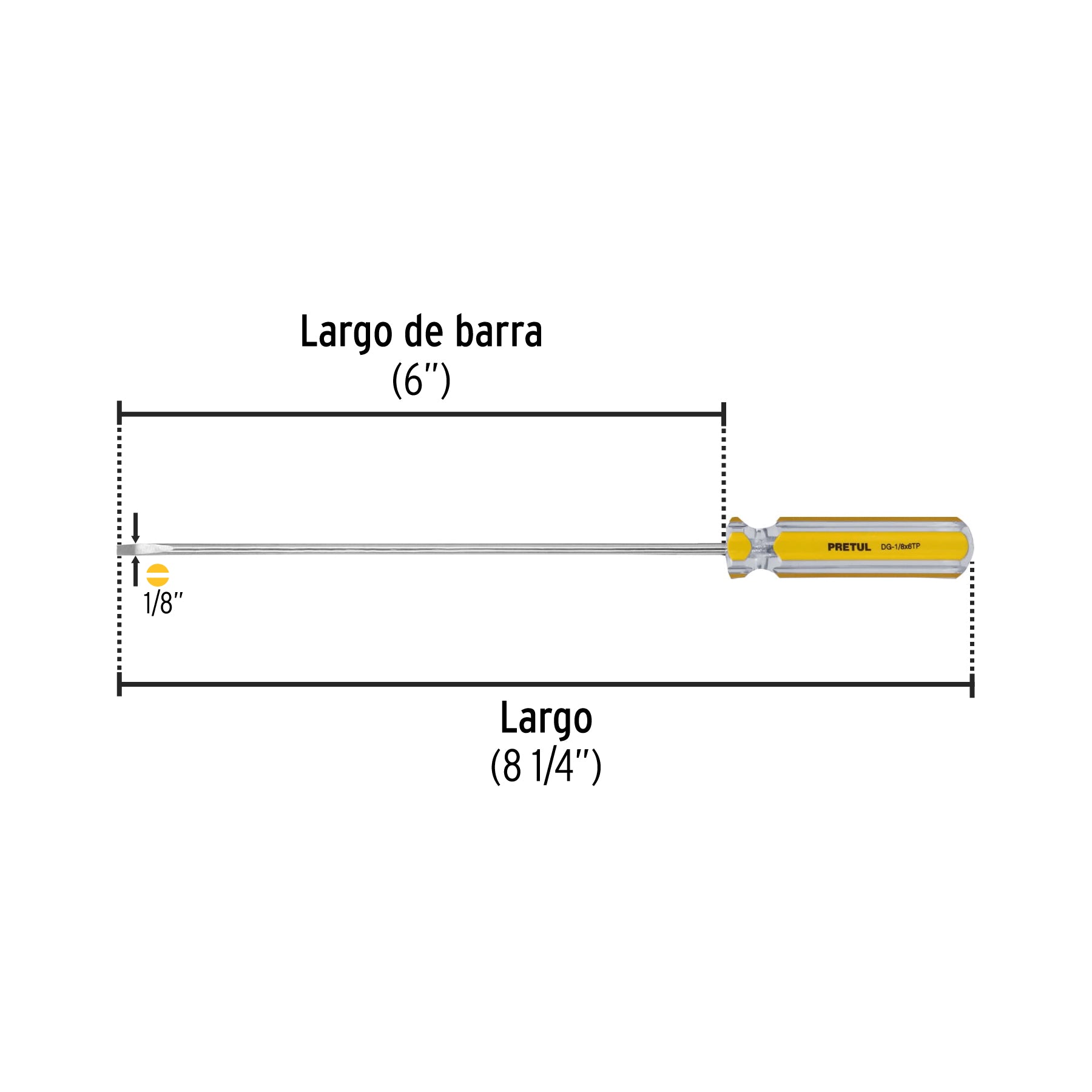 Desarmador cabinet 1/8 x 6" mango de PVC, PRETUL