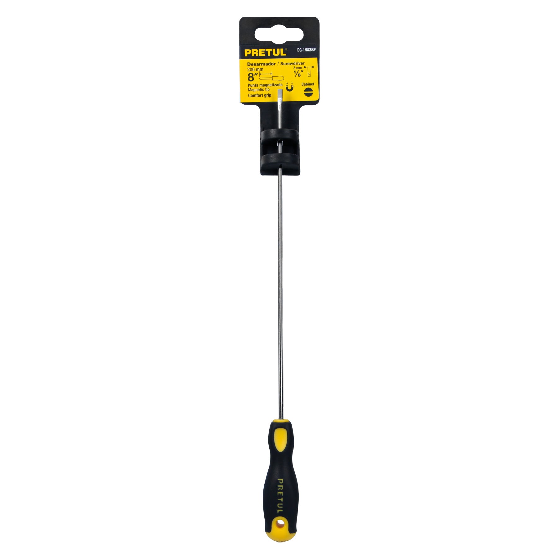 Desarmador cabinet 1/8 x 8" mango Comfort Grip, PRETUL