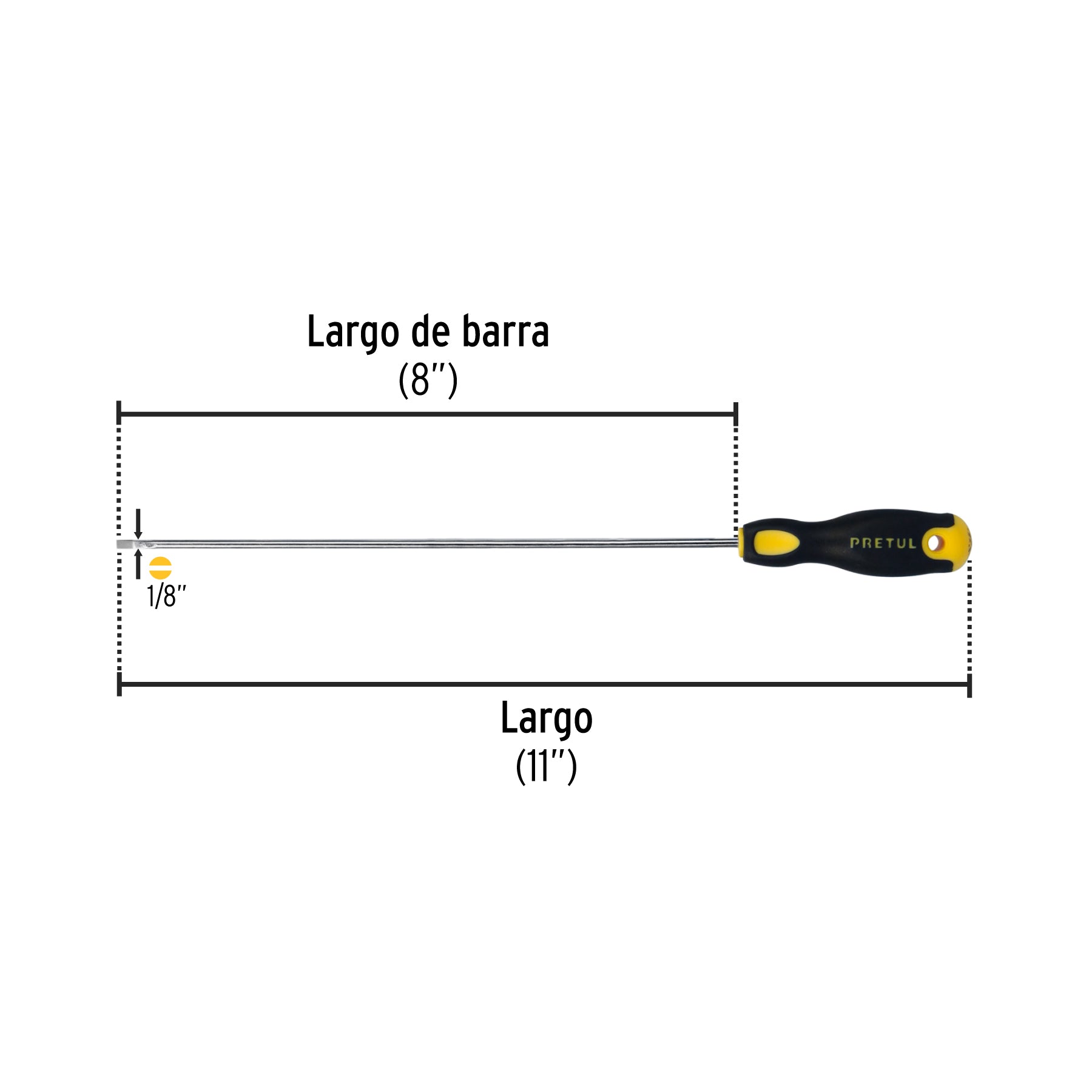 Desarmador cabinet 1/8 x 8" mango Comfort Grip, PRETUL