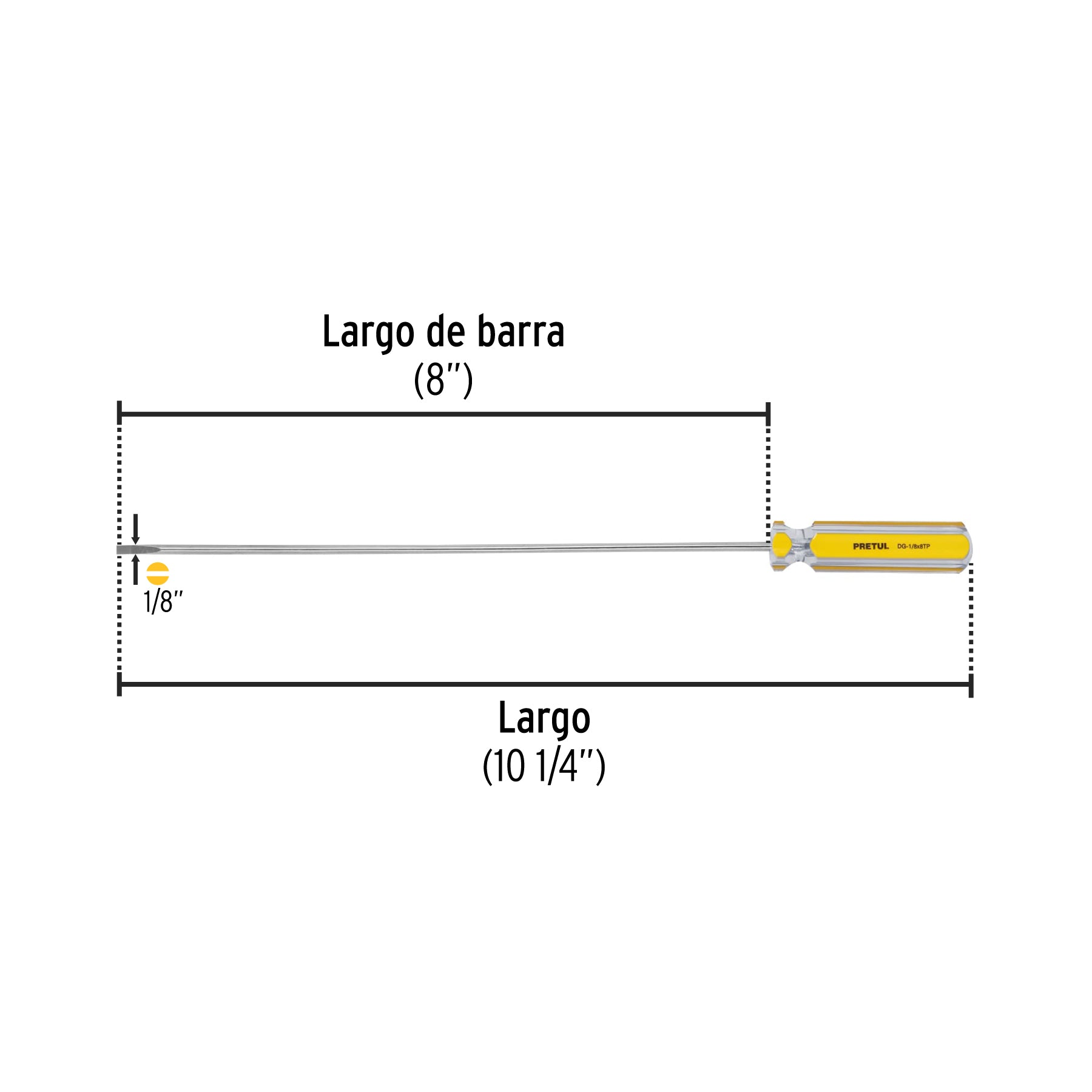 Desarmador cabinet 1/8 x 8" mango de PVC, PRETUL