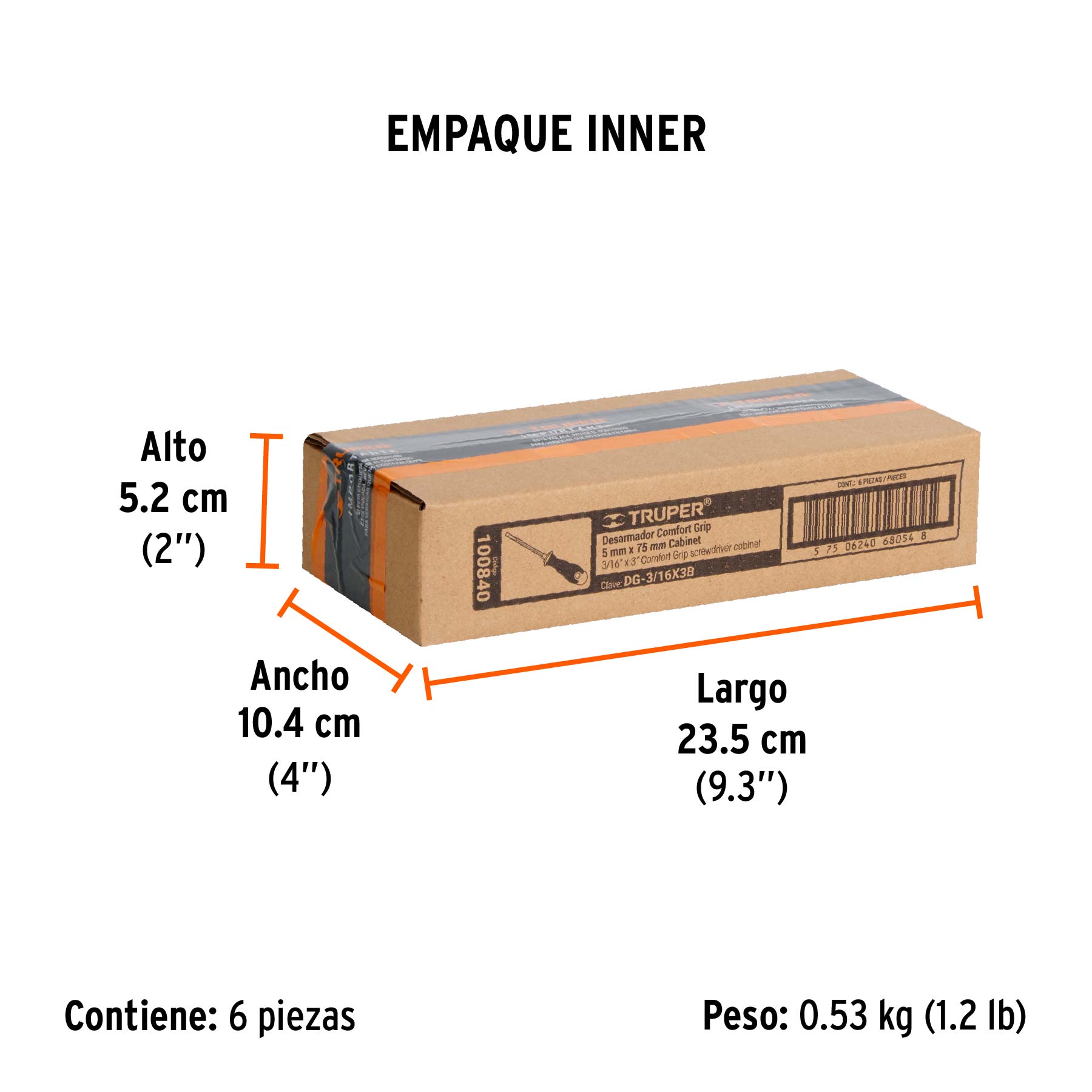 Desarmador cabinet 3/16 x 3" mango Comfort Grip, TRUPER - Empaque