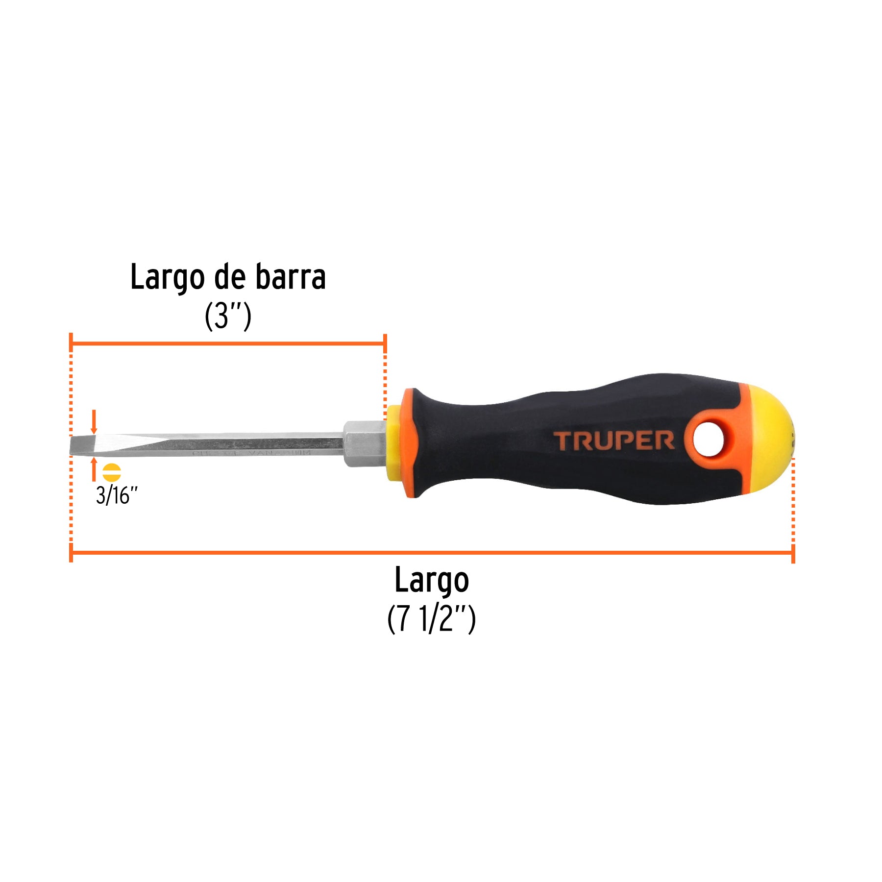 Desarmador cabinet 3/16 x 3" mango Comfort Grip, TRUPER