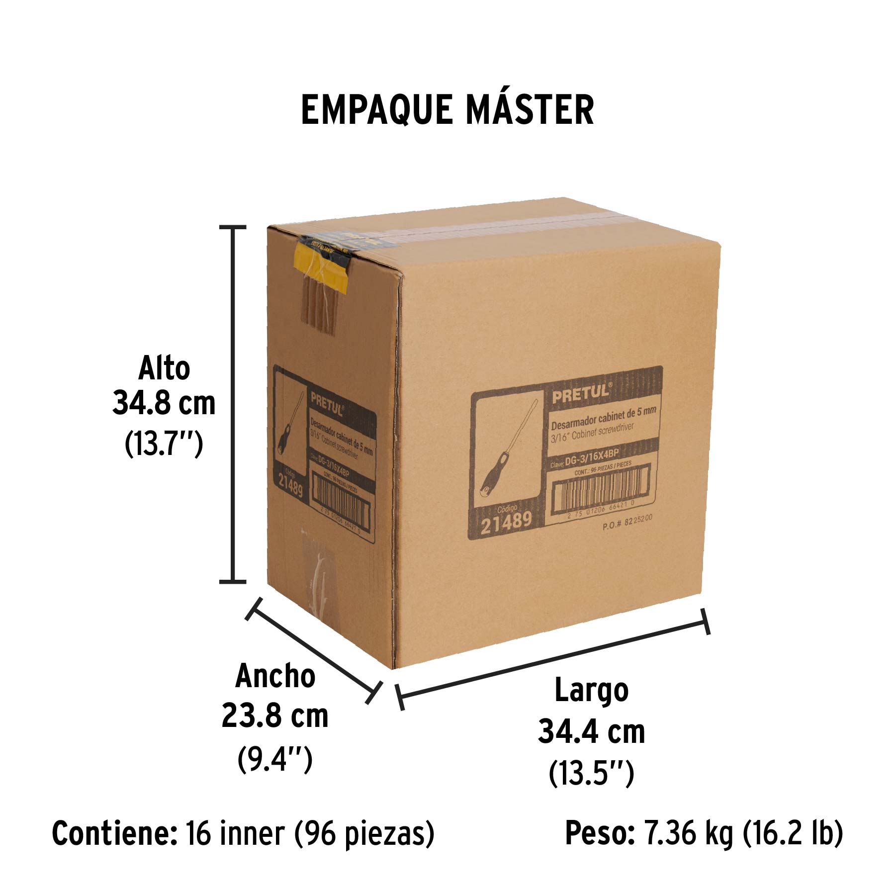 Desarmador cabinet 3/16 x 4" mango Comfort Grip, PRETUL - Empaque