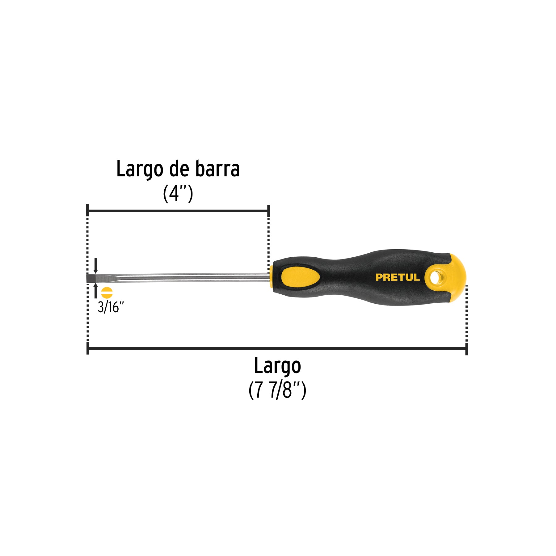 Desarmador cabinet 3/16 x 4" mango Comfort Grip, PRETUL