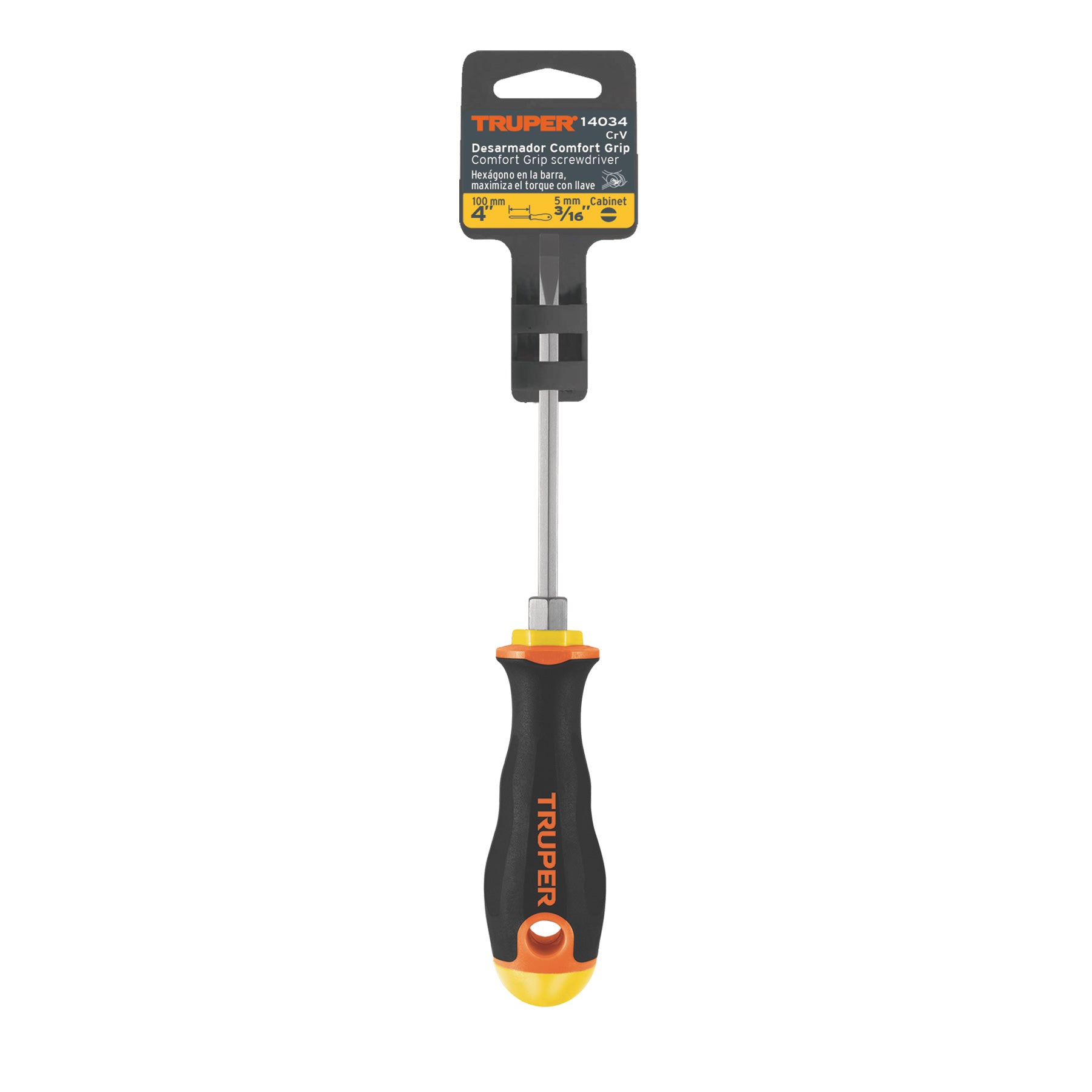 Desarmador cabinet 3/16" x 4" mango Comfort Grip, TRUPER
