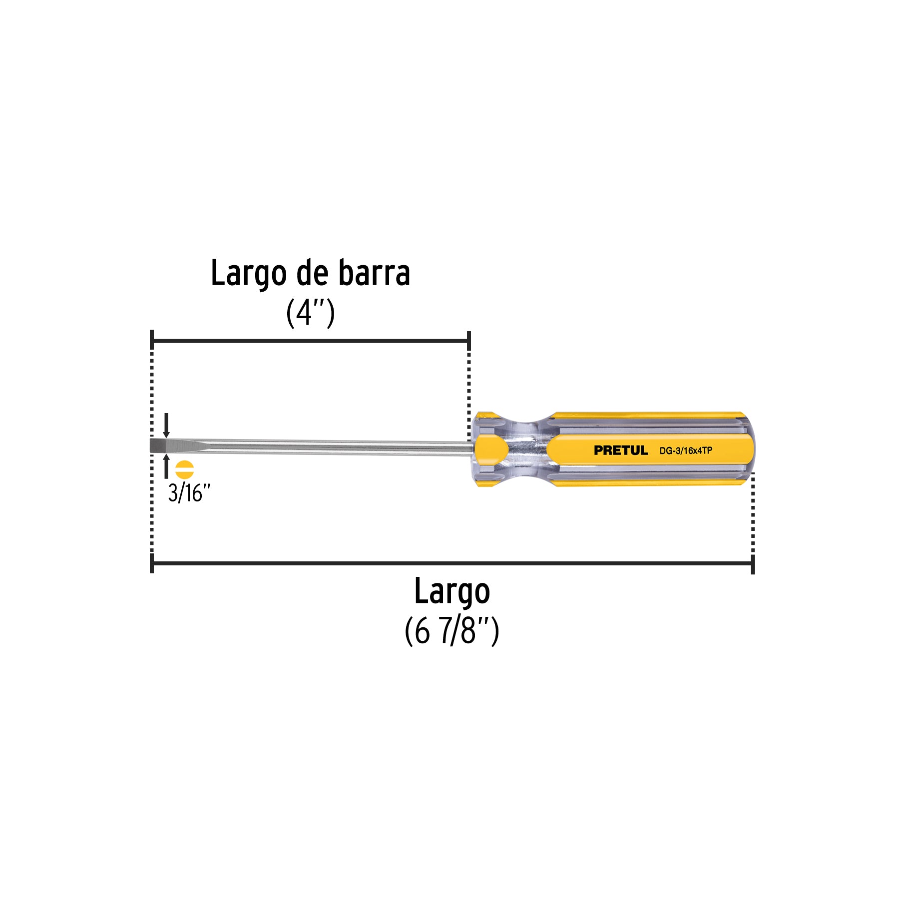 Desarmador cabinet 3/16 x 4" mango de PVC, PRETUL