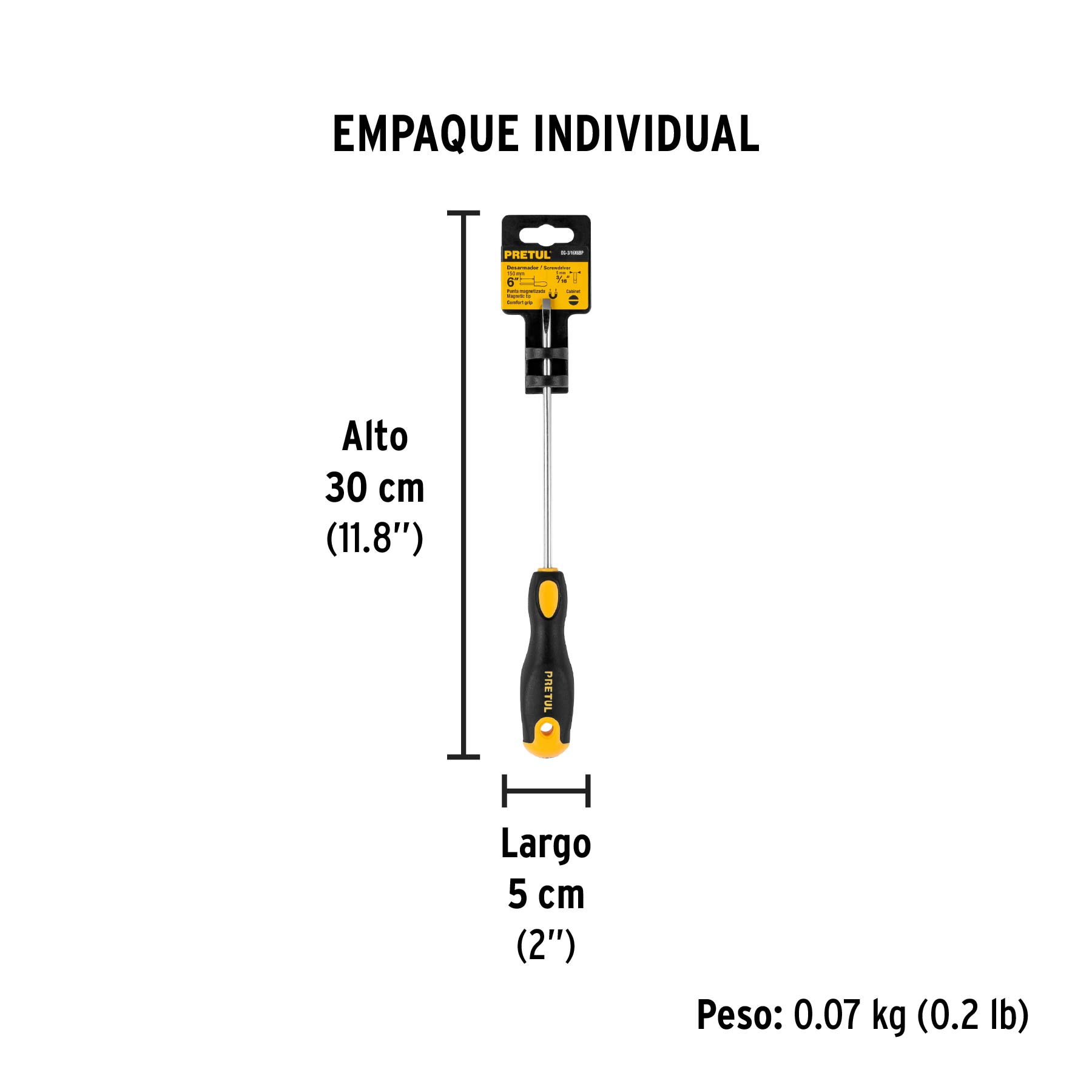 Desarmador cabinet 3/16 x 6" mango Comfort Grip, PRETUL - Empaque
