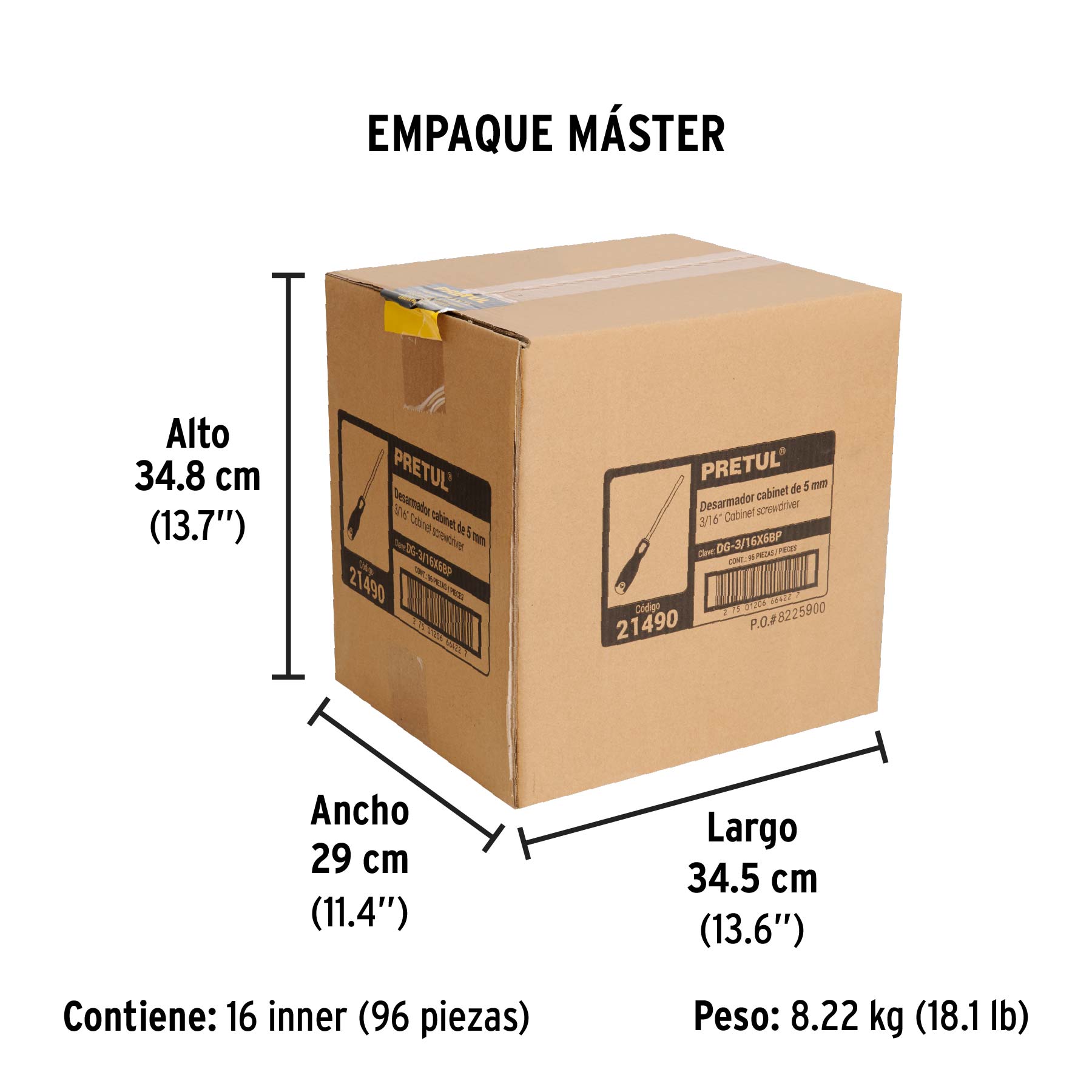 Desarmador cabinet 3/16 x 6" mango Comfort Grip, PRETUL - Empaque
