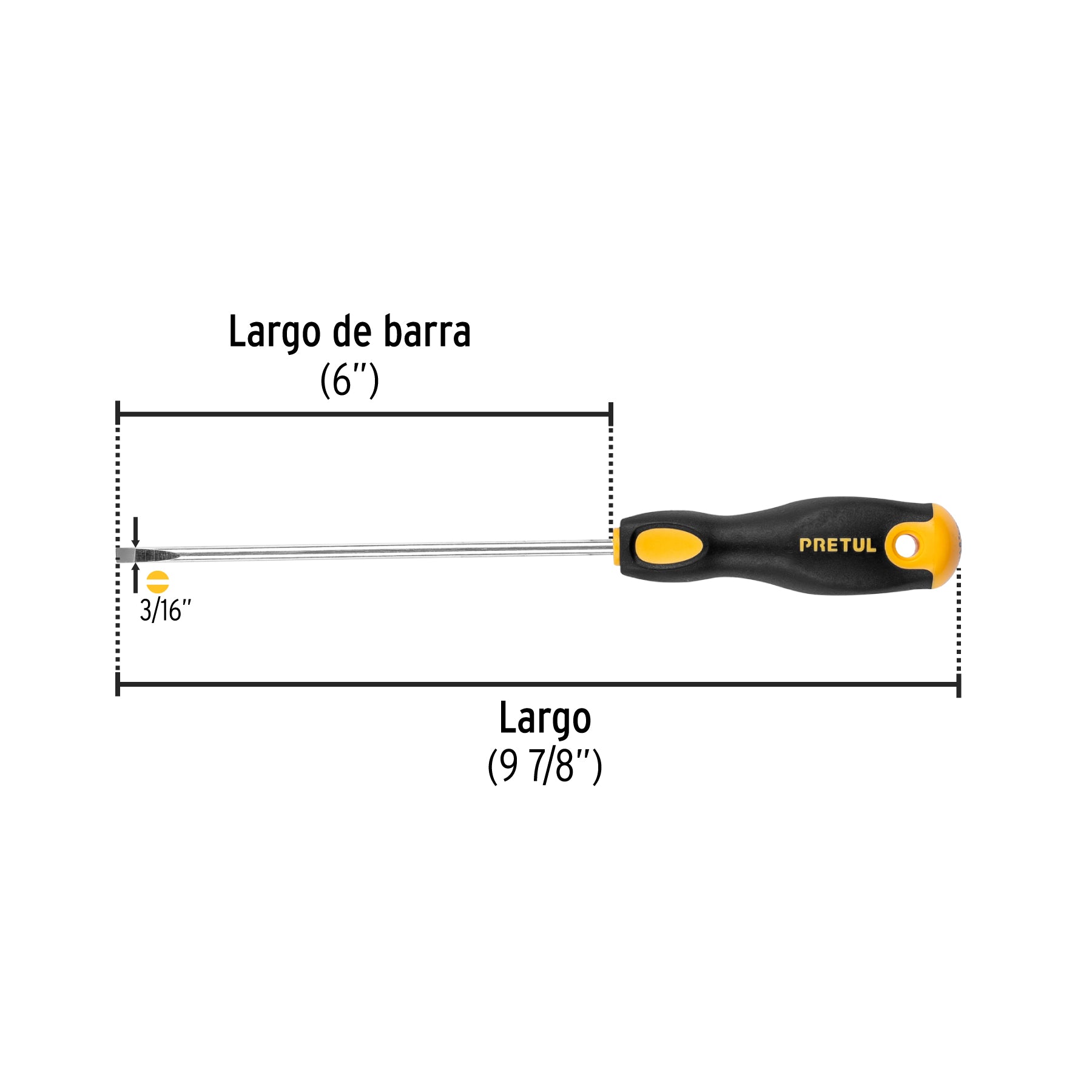 Desarmador cabinet 3/16 x 6" mango Comfort Grip, PRETUL