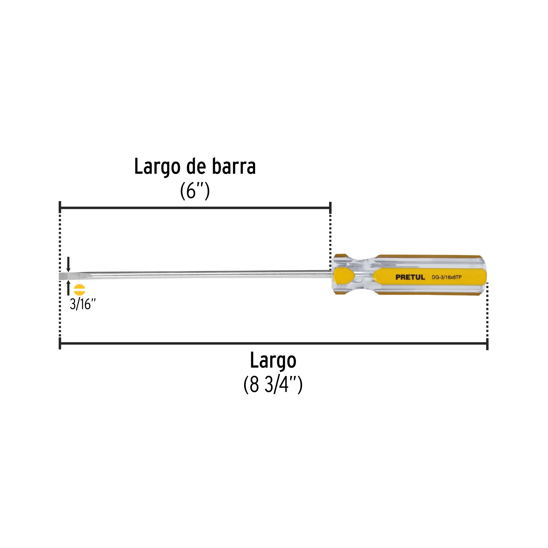Desarmador cabinet 3/16 x 6" mango de PVC, PRETUL