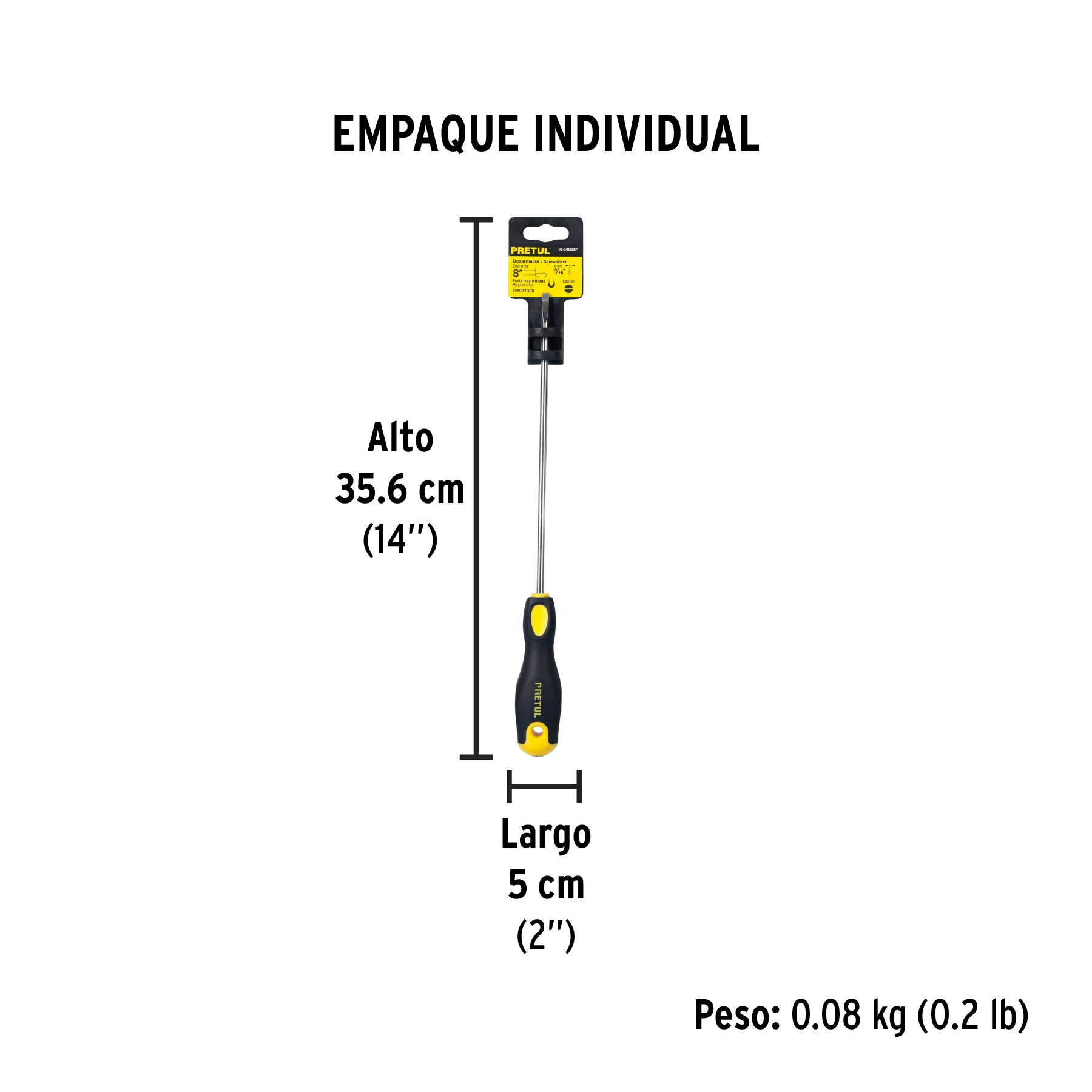 Desarmador cabinet 3/16 x 8" mango Comfort Grip, PRETUL - Empaque