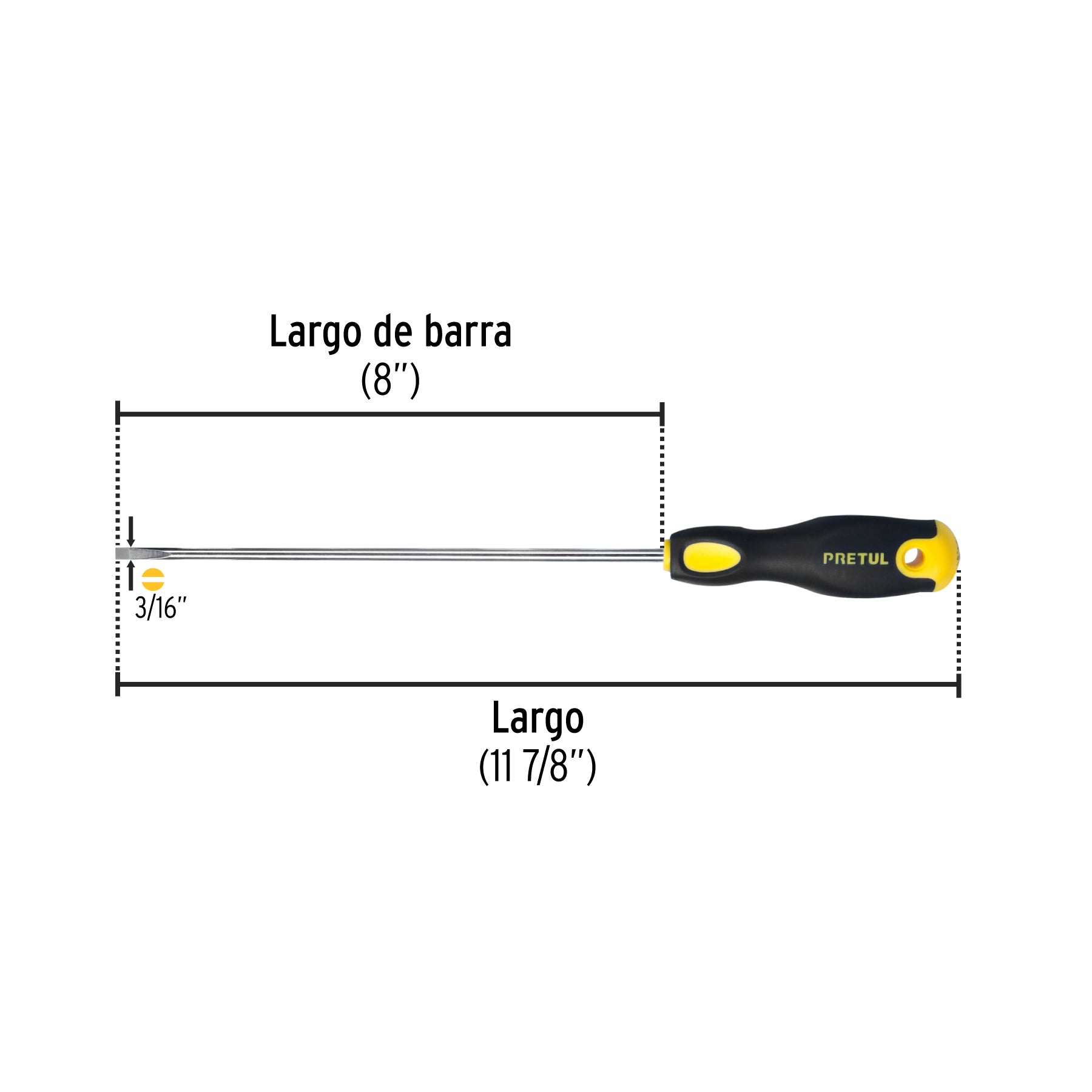 Desarmador cabinet 3/16 x 8" mango Comfort Grip, PRETUL