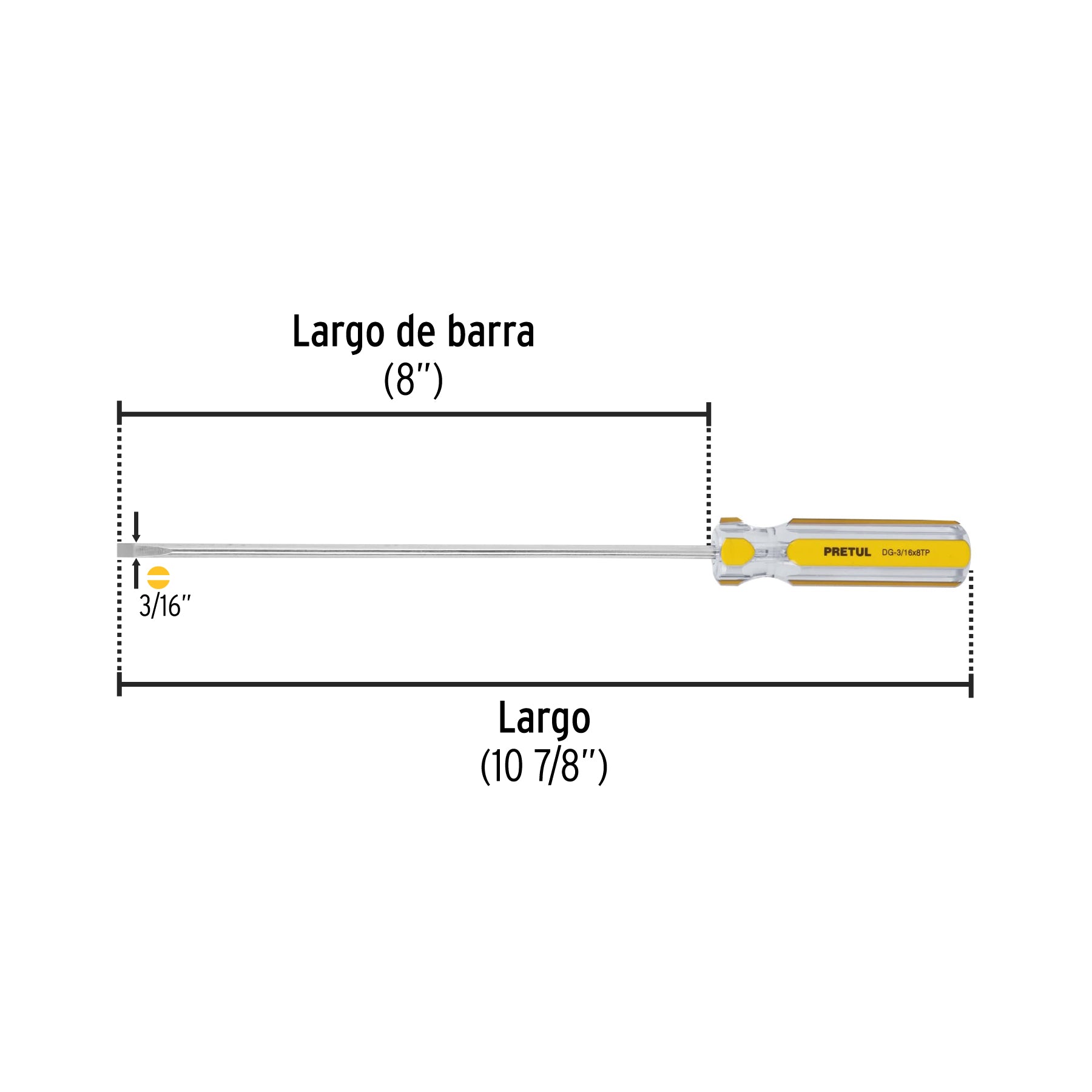 Desarmador cabinet 3/16 x 8" mango de PVC, PRETUL