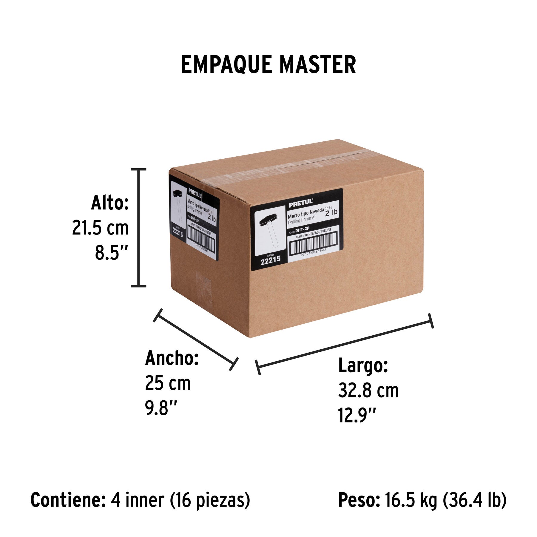 Marro tipo Nevada 2 lbs. mango 10-3/4", PRETUL - Empaque