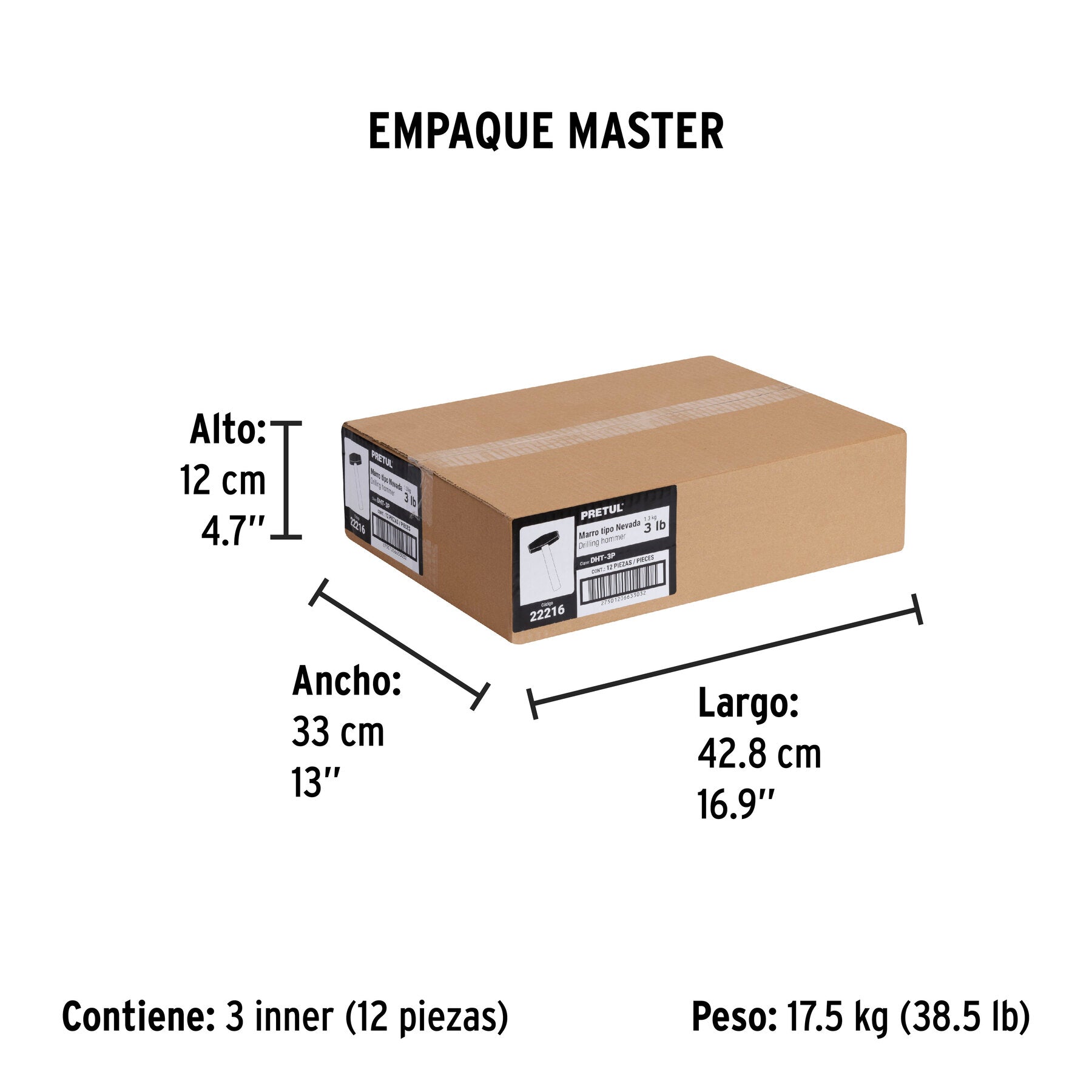 Marro tipo Nevada 3 lbs. mango 10-3/4", PRETUL - Empaque