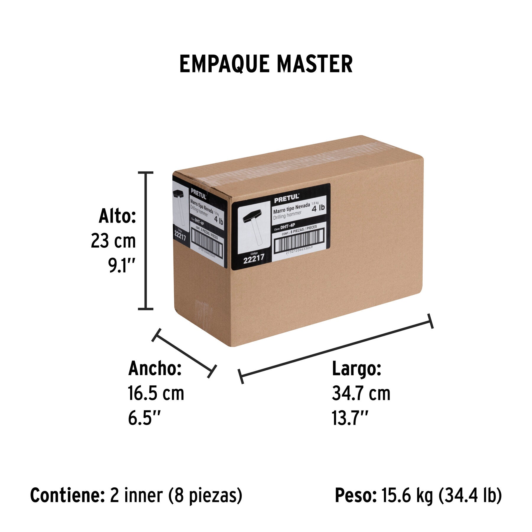 Marro tipo Nevada 4 lbs. mango 10-3/4", PRETUL - Empaque