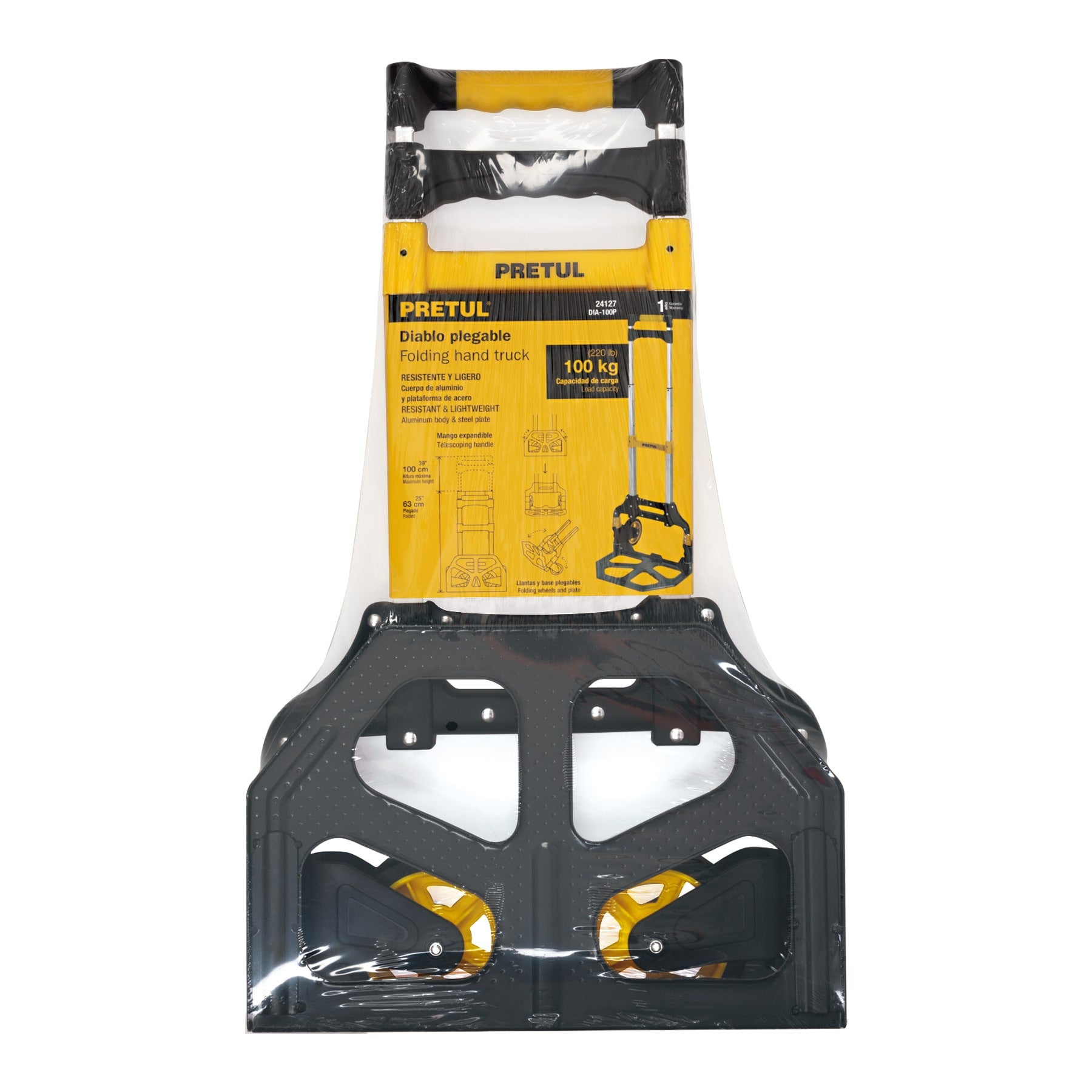 Diablo de carga, plegable de aluminio y base acero, 100 kg