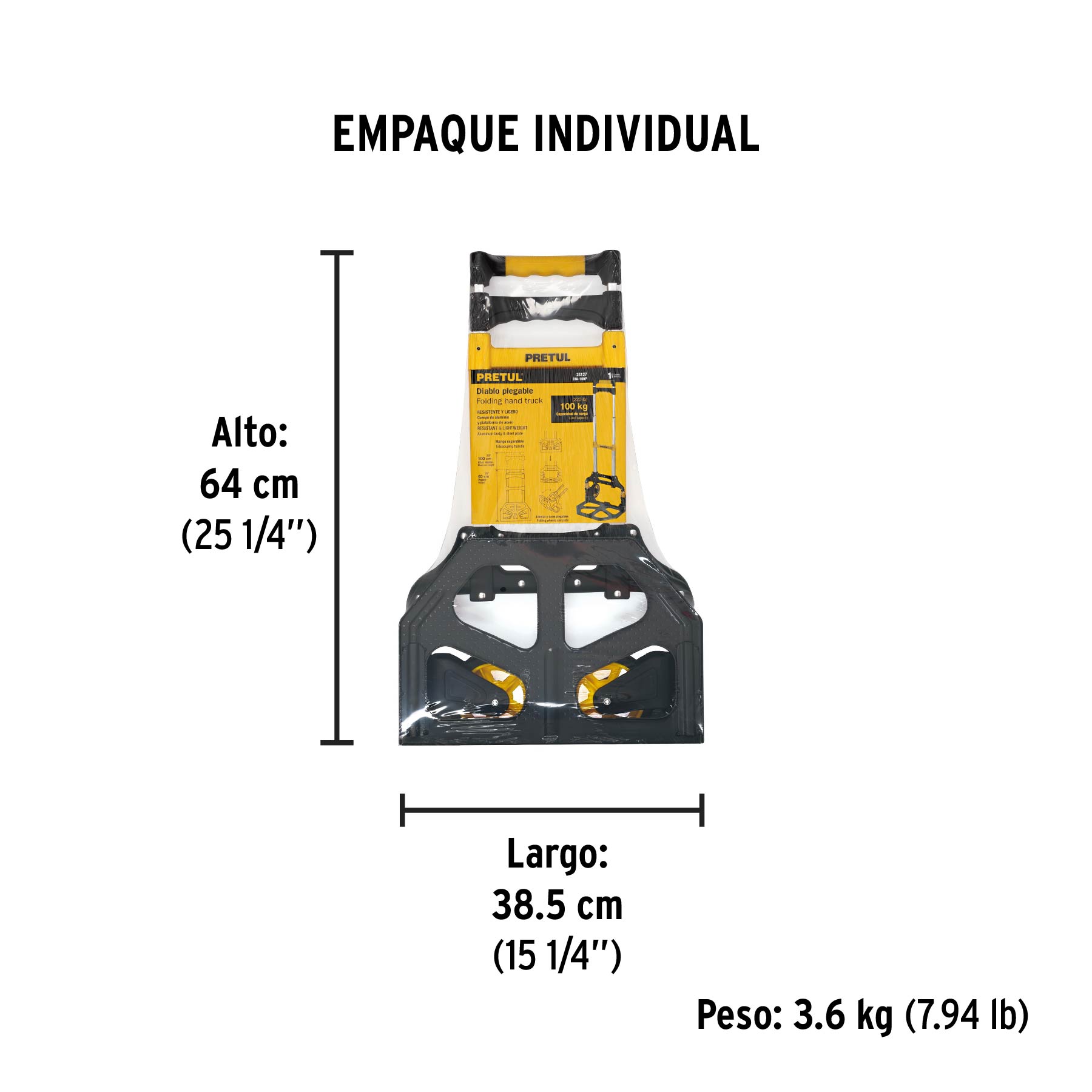 Diablo de carga, plegable de aluminio y base acero, 100 kg - Empaque