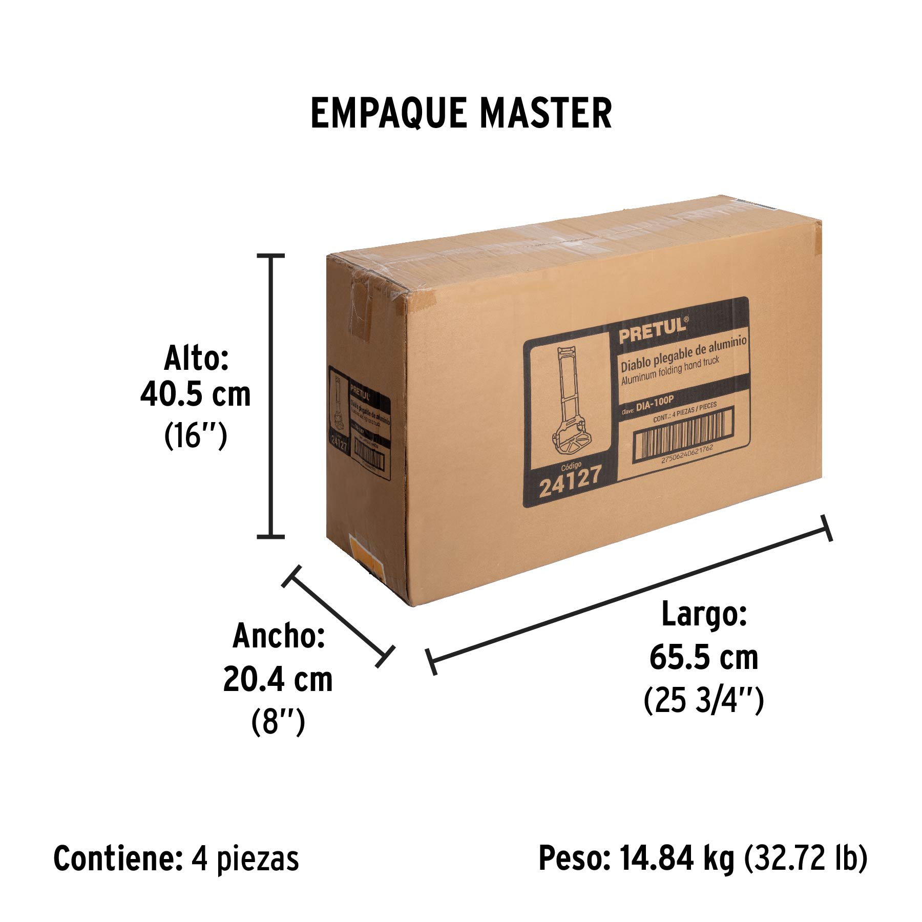 Diablo de carga, plegable de aluminio y base acero, 100 kg - Empaque