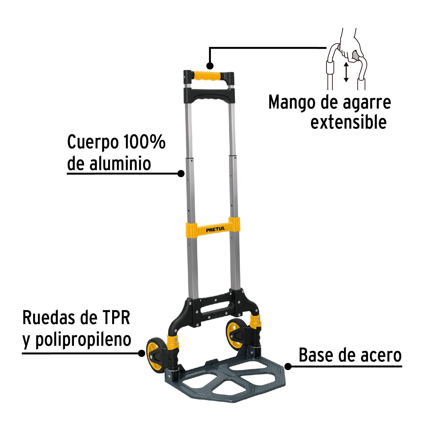 Diablo de carga, plegable de aluminio y base acero, 100 kg