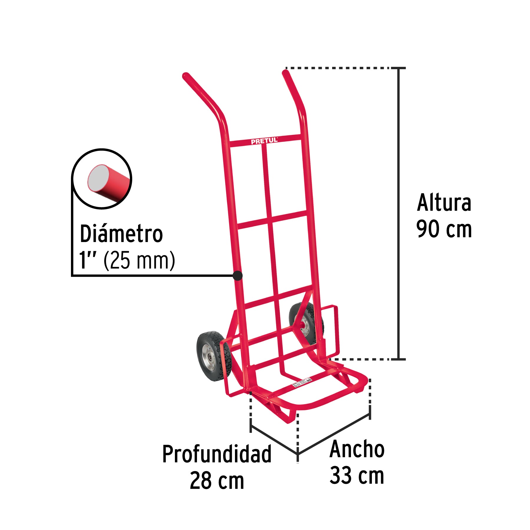 Diablo de carga de 100 kg, ruedas sólidas, balero sencillo