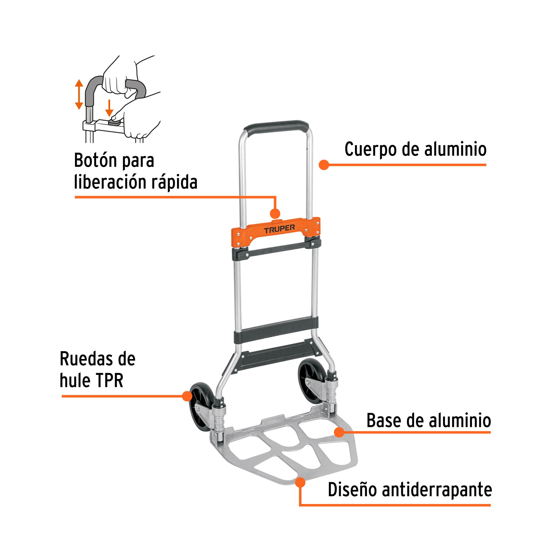 Diablo de carga, plegable de aluminio, 120 kg, TRUPER