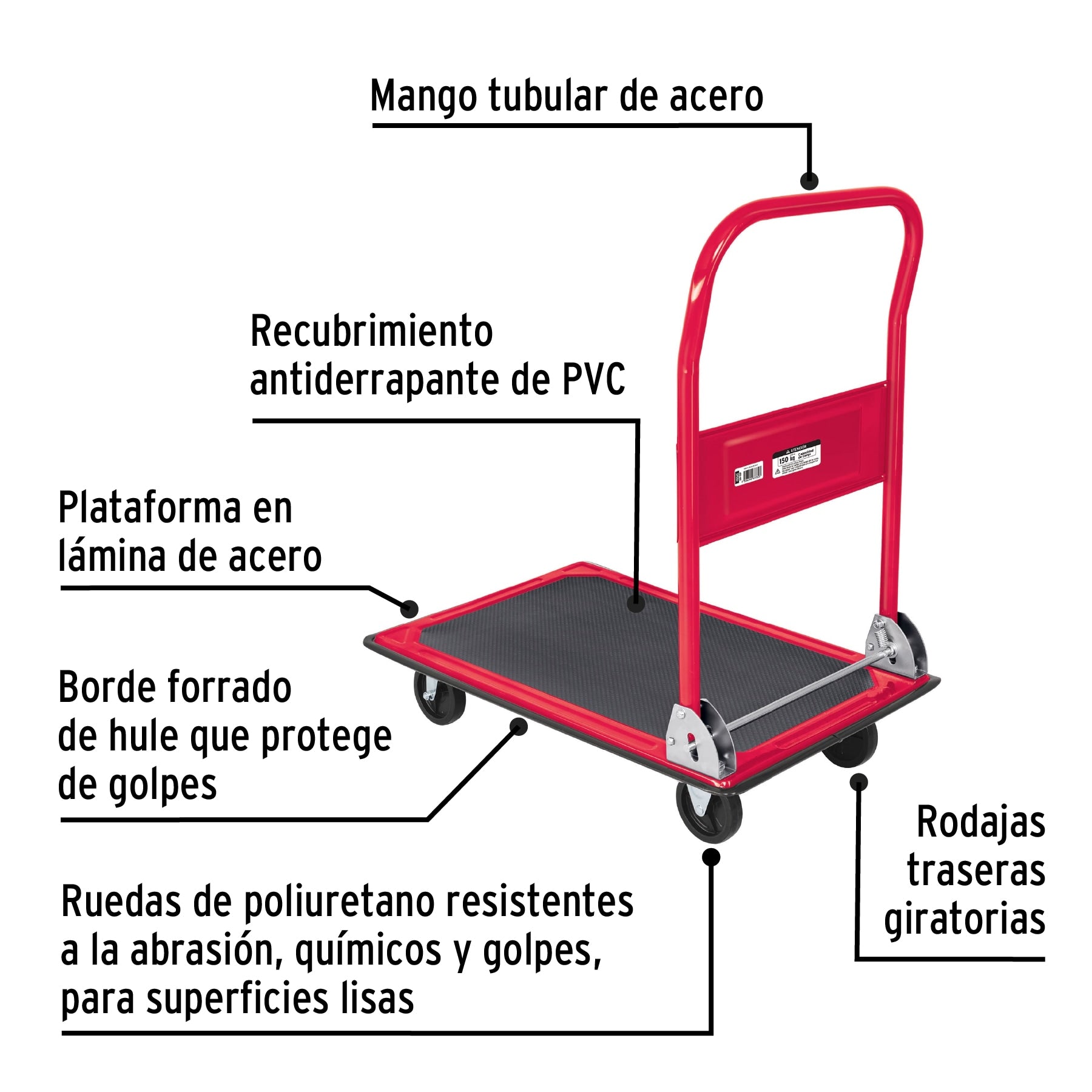 Carro de carga plegable tipo plataforma, 150 kg, PRETUL