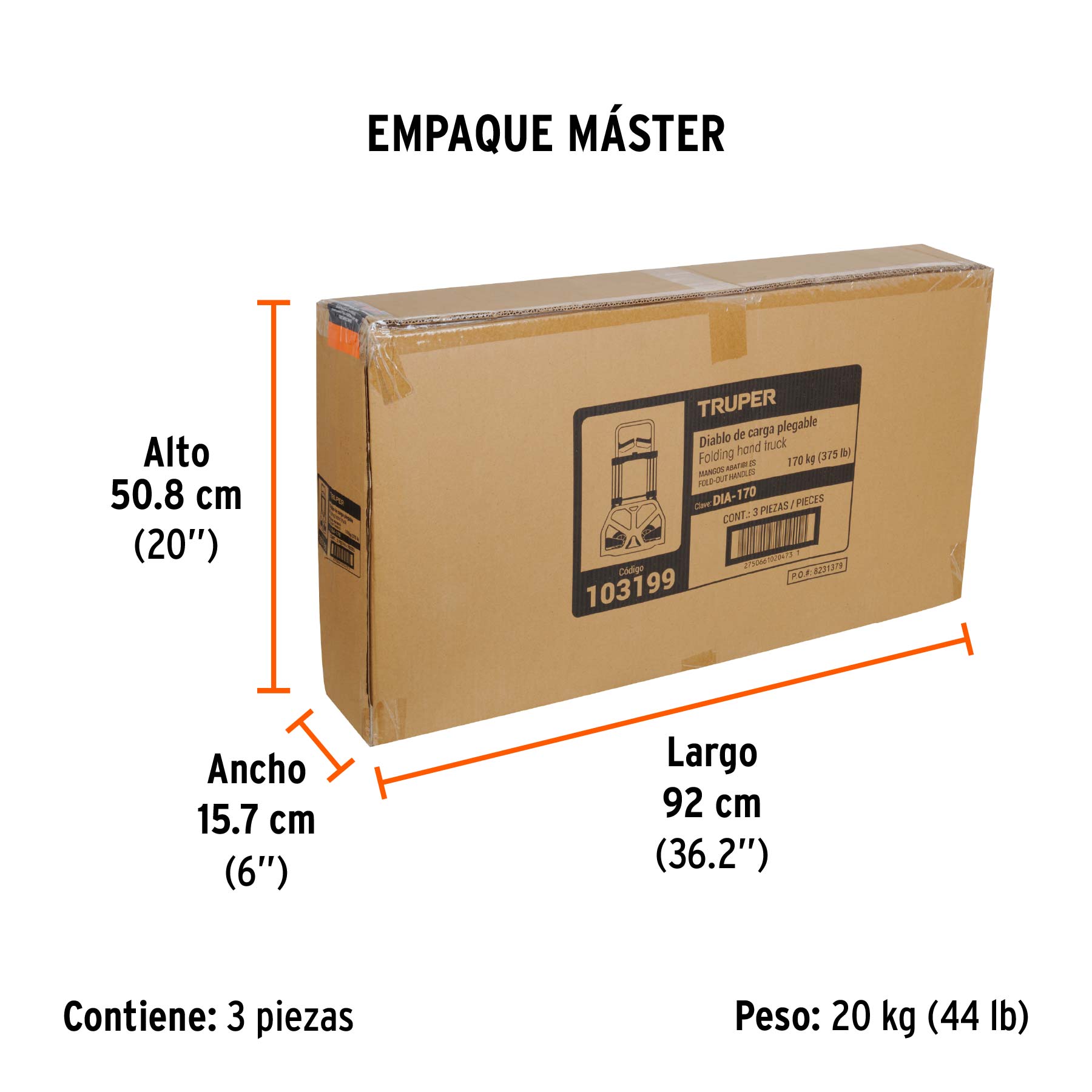 Diablo de carga, plegable de aluminio, 170 kg, TRUPER - Empaque