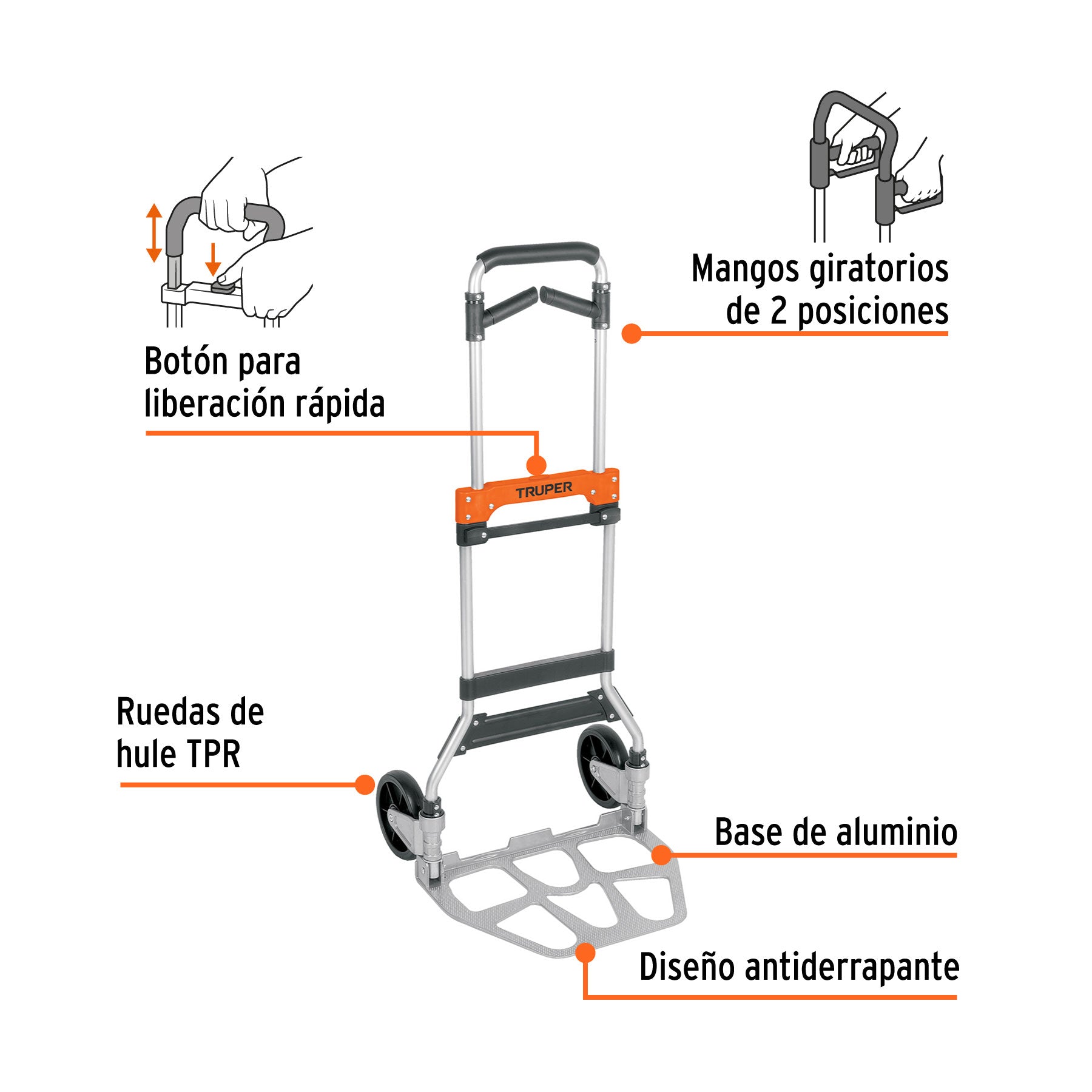 Diablo de carga, plegable de aluminio, 170 kg, TRUPER