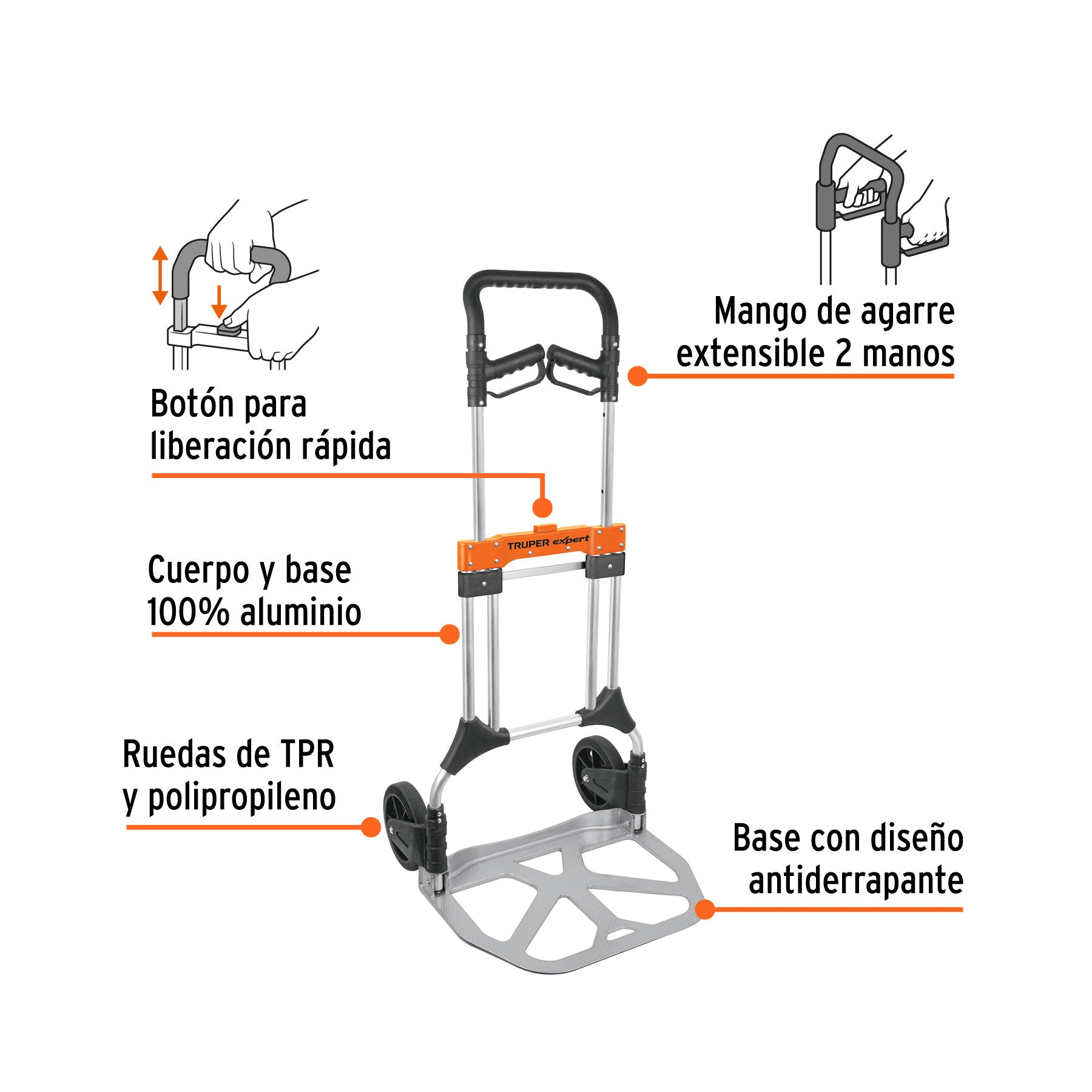 Diablo de carga, plegable de aluminio, 200 kg, TRUPER EXPERT