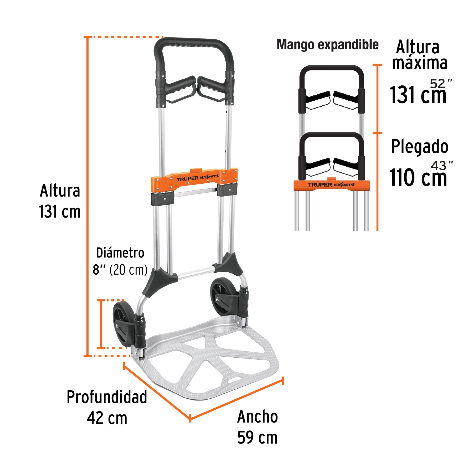 Diablo de carga, plegable de aluminio, 200 kg, TRUPER EXPERT