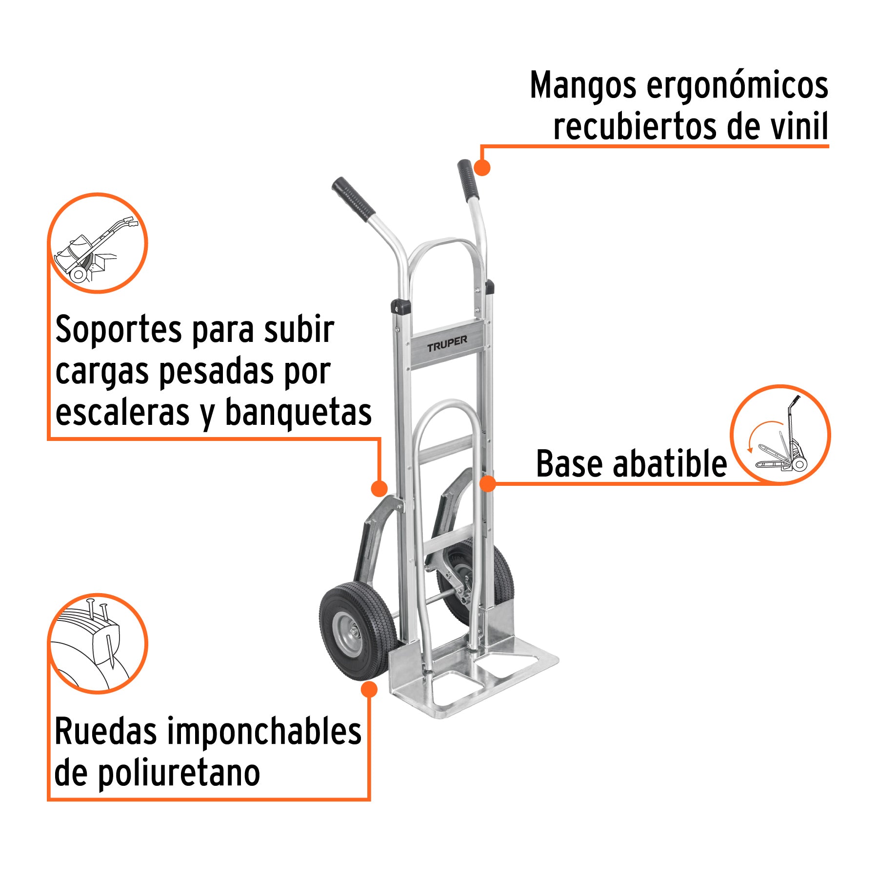 Diablo de carga de aluminio con base abatible 250 kg, TRUPER