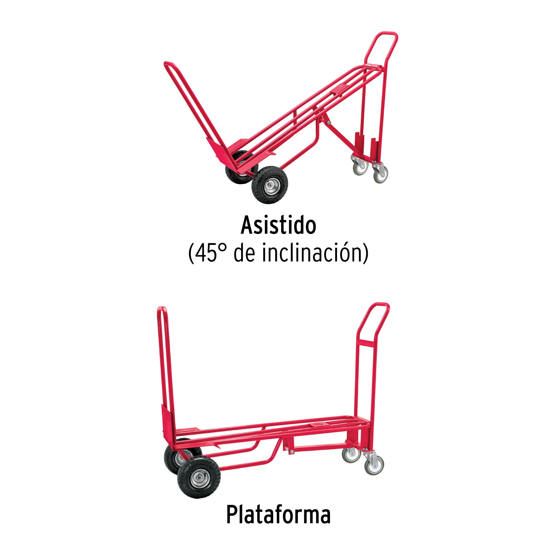 Diablo de carga convertible 3 en 1, 270kg, ruedas neumáticas