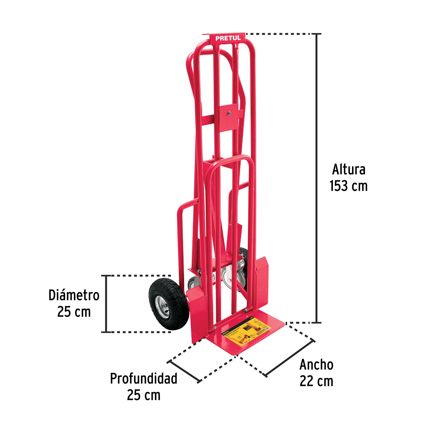 Diablo de carga convertible 3 en 1, 270kg, ruedas neumáticas