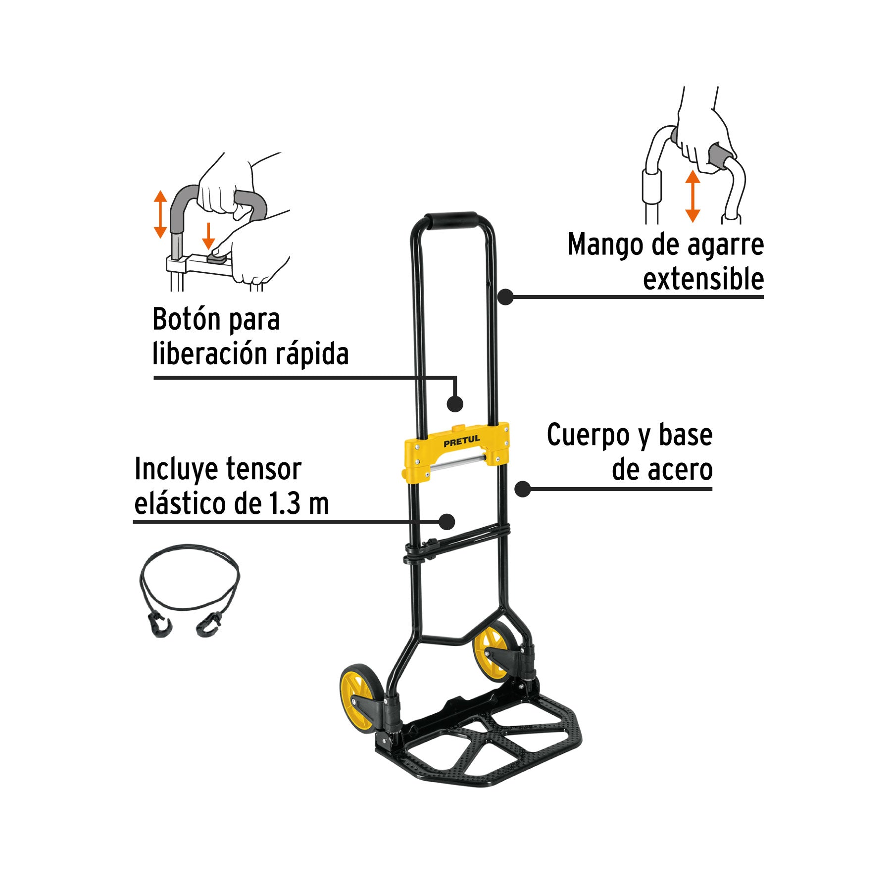Diablo de carga, plegable de acero, 60 kg, PRETUL