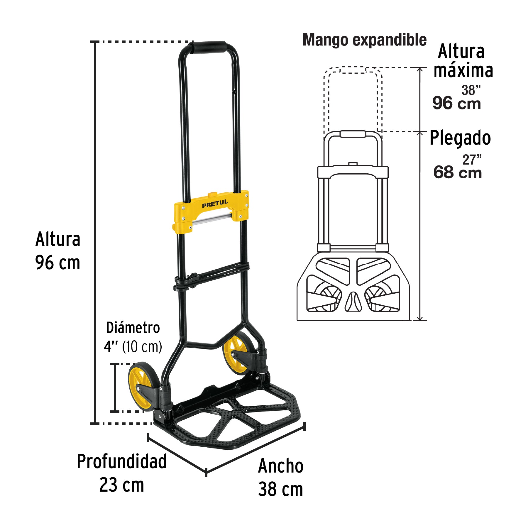 Diablo de carga, plegable de acero, 60 kg, PRETUL