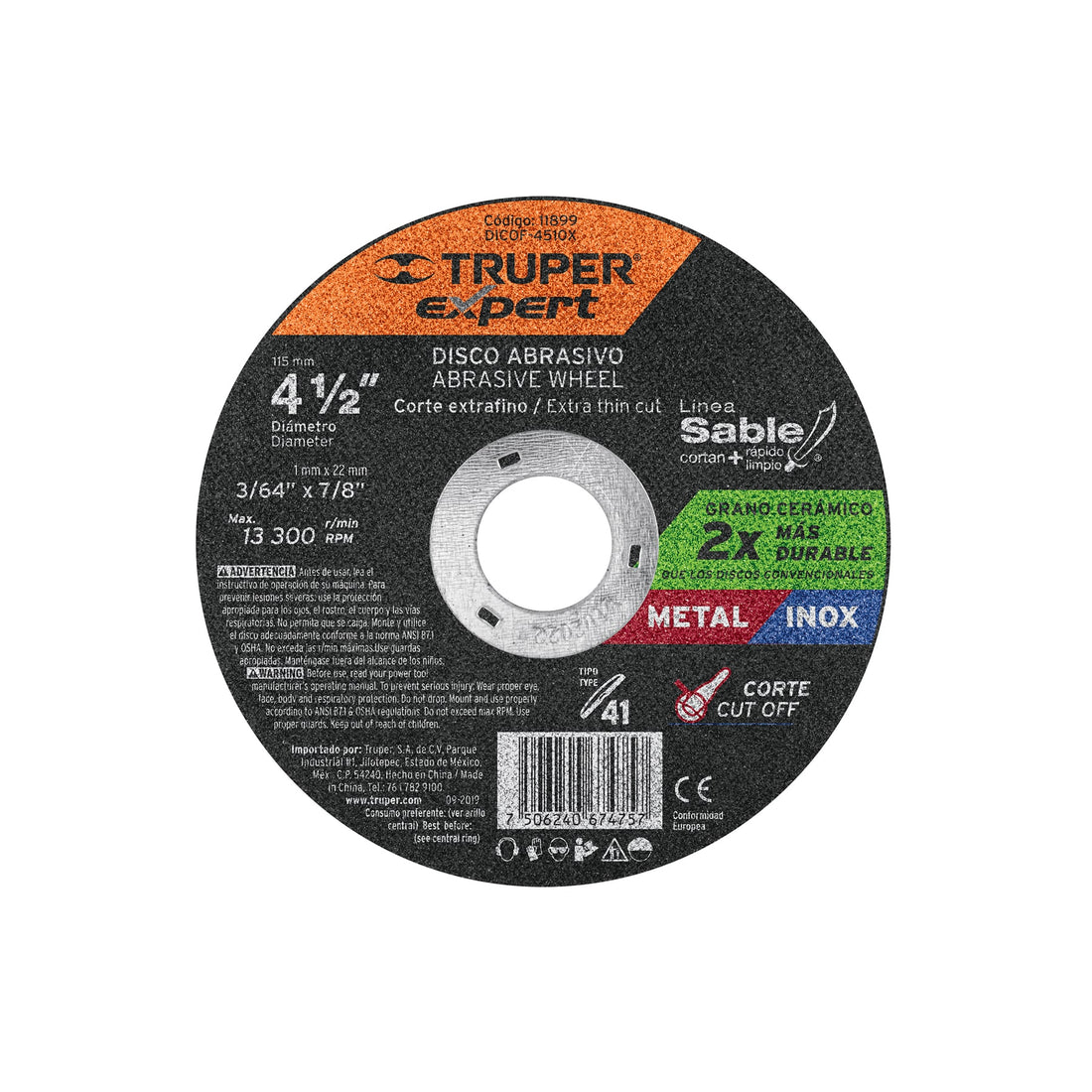 Disco abrasivo de corte preciso metal 4-1/2" x 1 mm, EXPERT