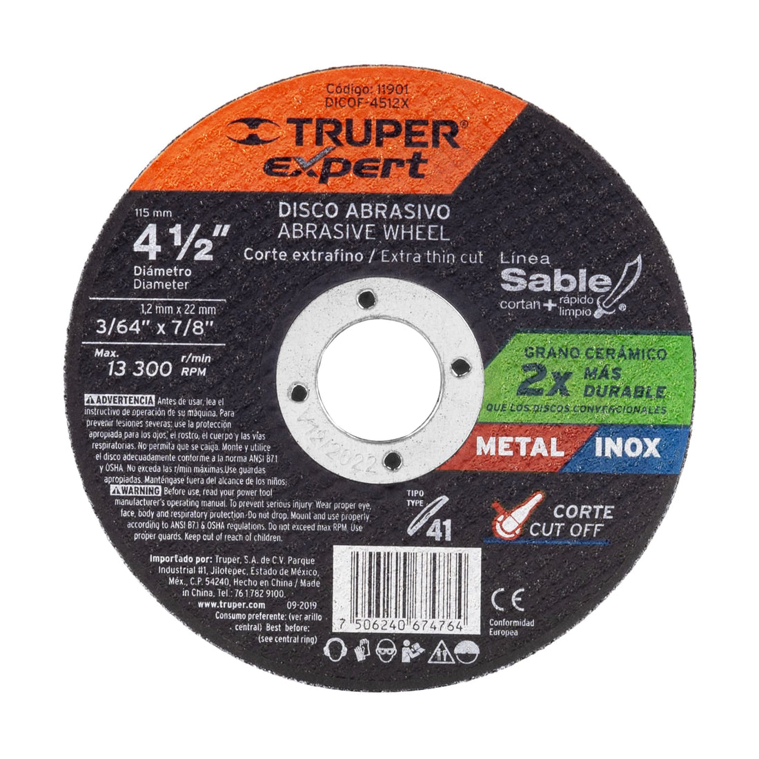 Disco abrasivo de corte preciso metal 4-1/2" x 1.2 mm EXPERT