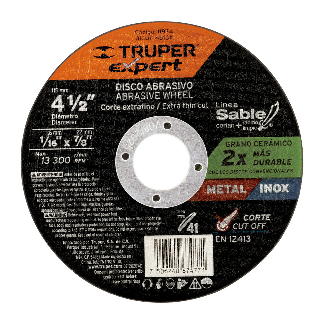 Disco abrasivo de corte preciso metal 4-1/2" x 1.6 mm EXPERT