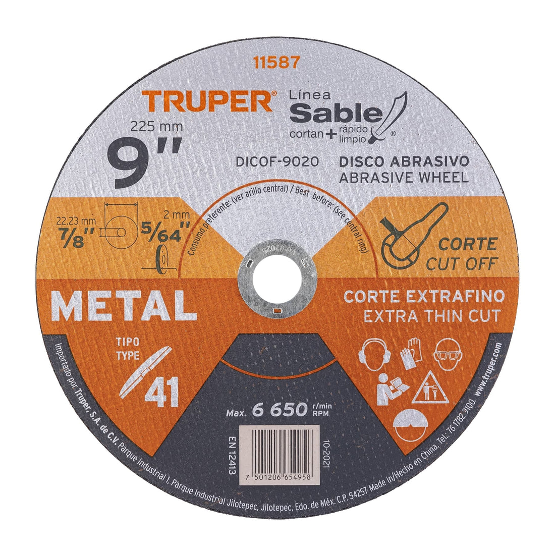Disco abrasivo de corte preciso metal 9" x 2 mm, TRUPER