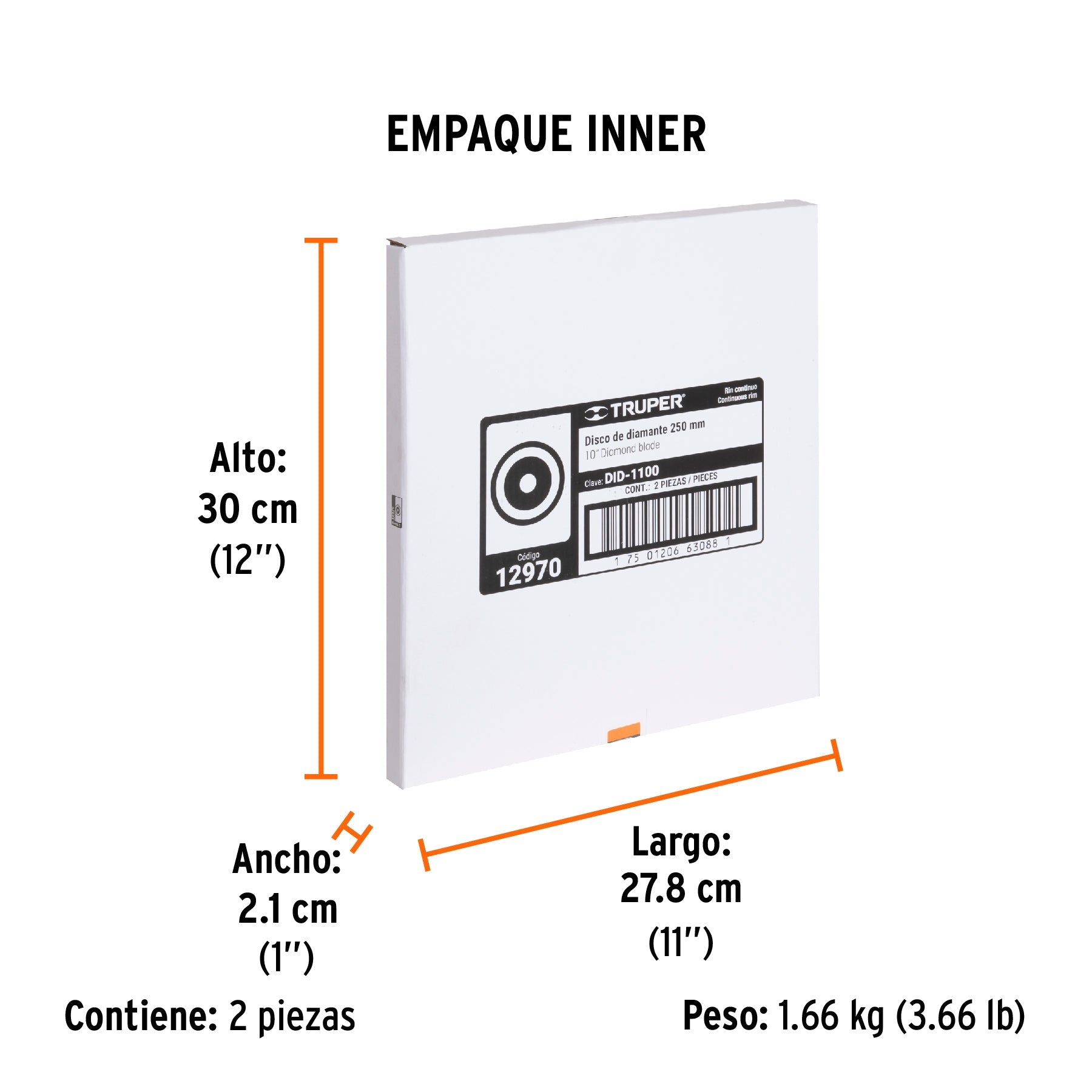 Disco de diamante de 10" x 2.2 mm, rin continuo, TRUPER - Empaque