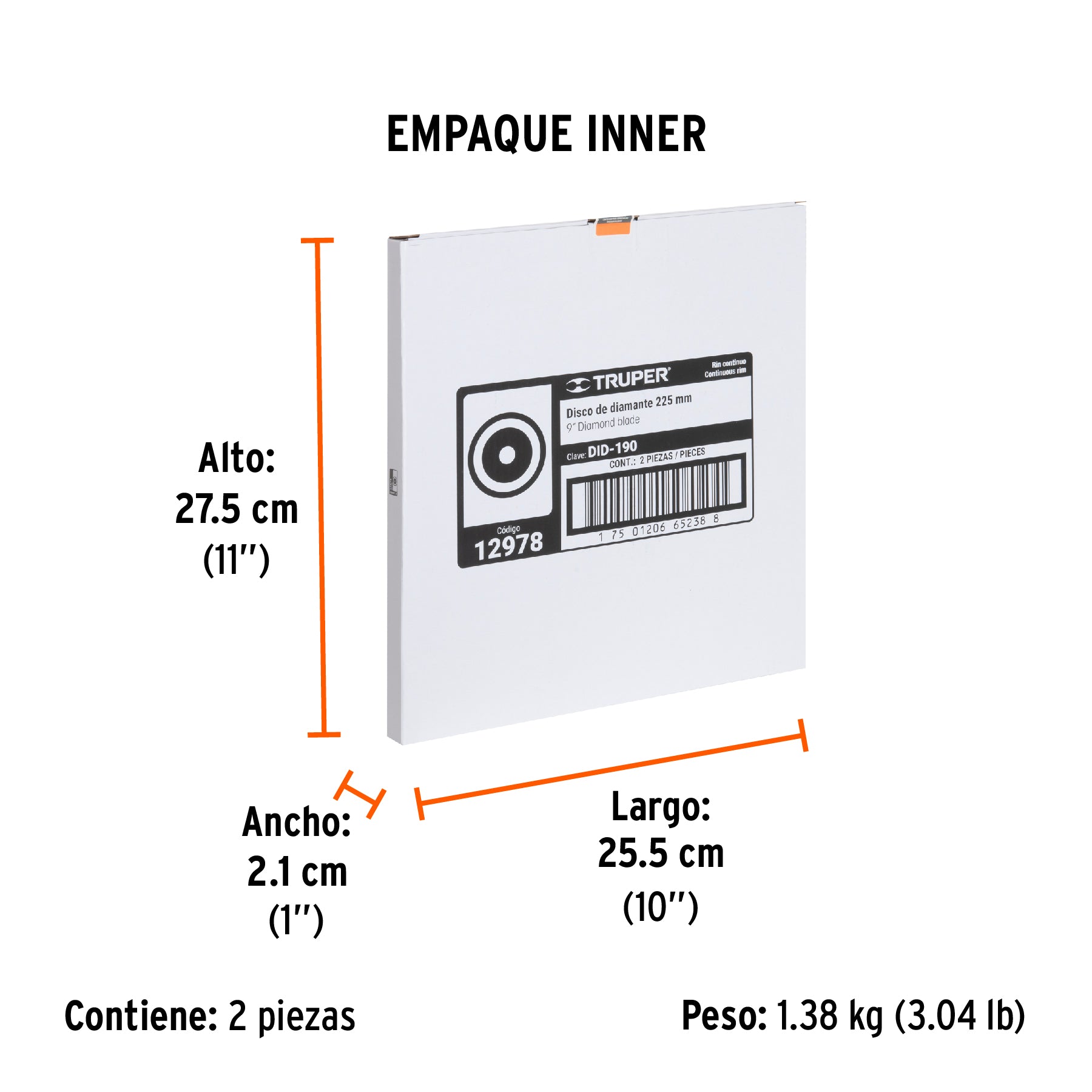 Disco de diamante de 9" x 2.2 mm, rin continuo, TRUPER - Empaque