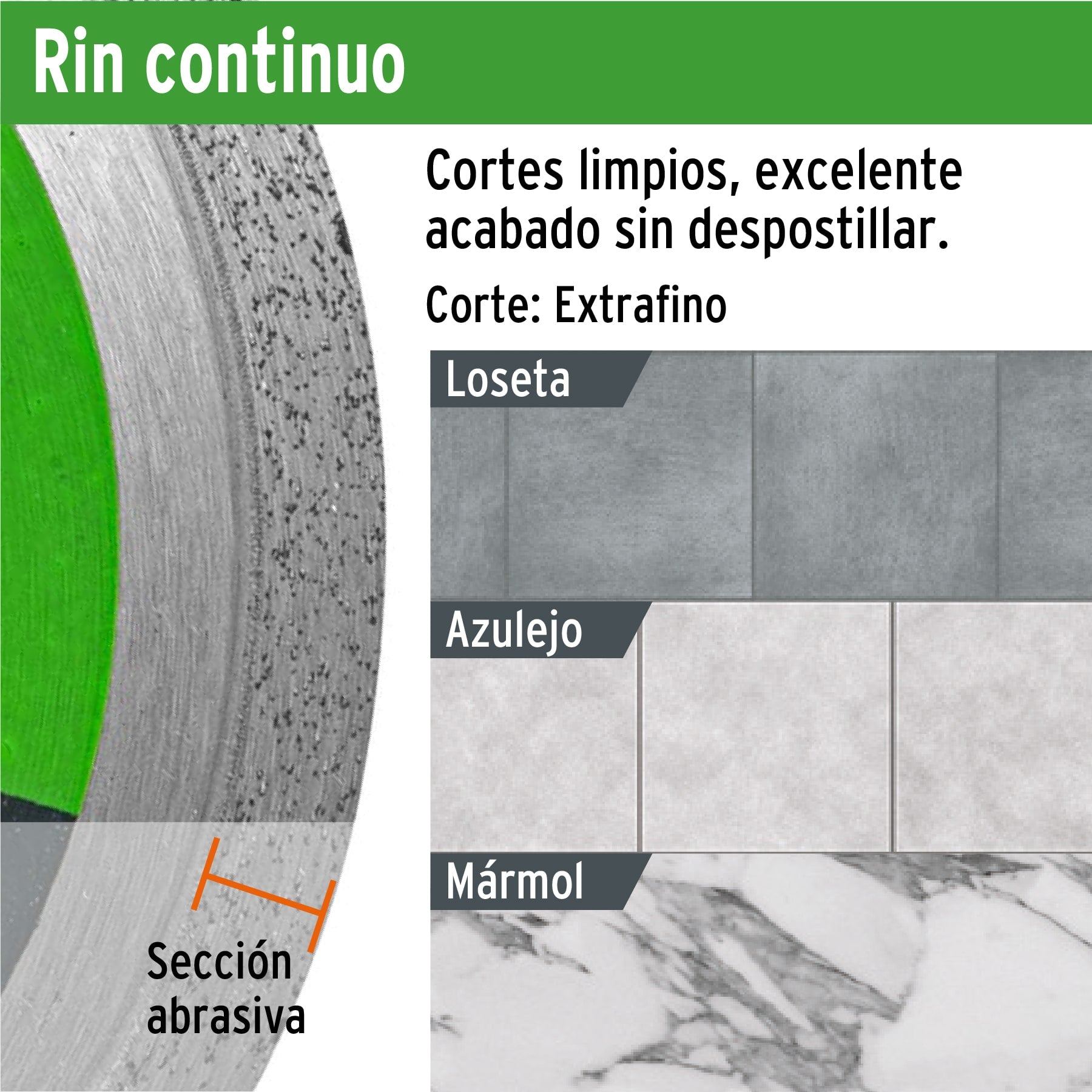 Disco de diamante de 9" x 2.2 mm, rin continuo, TRUPER