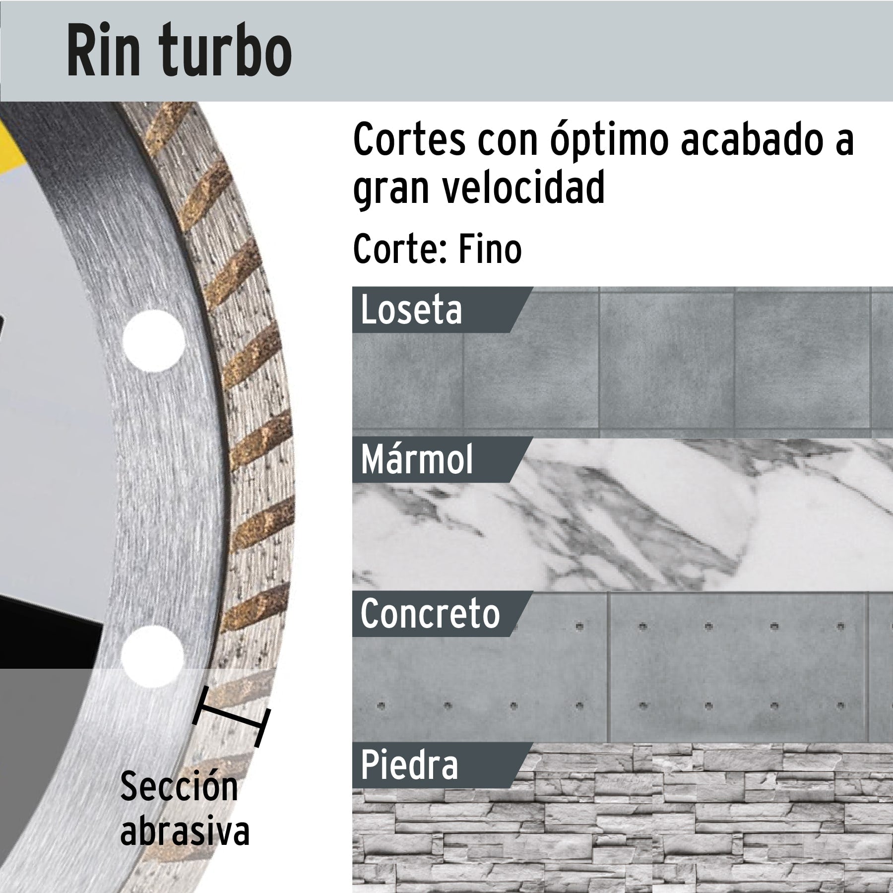 Disco de diamante de 4-1/2" x 1.2 mm, rin turbo, PRETUL