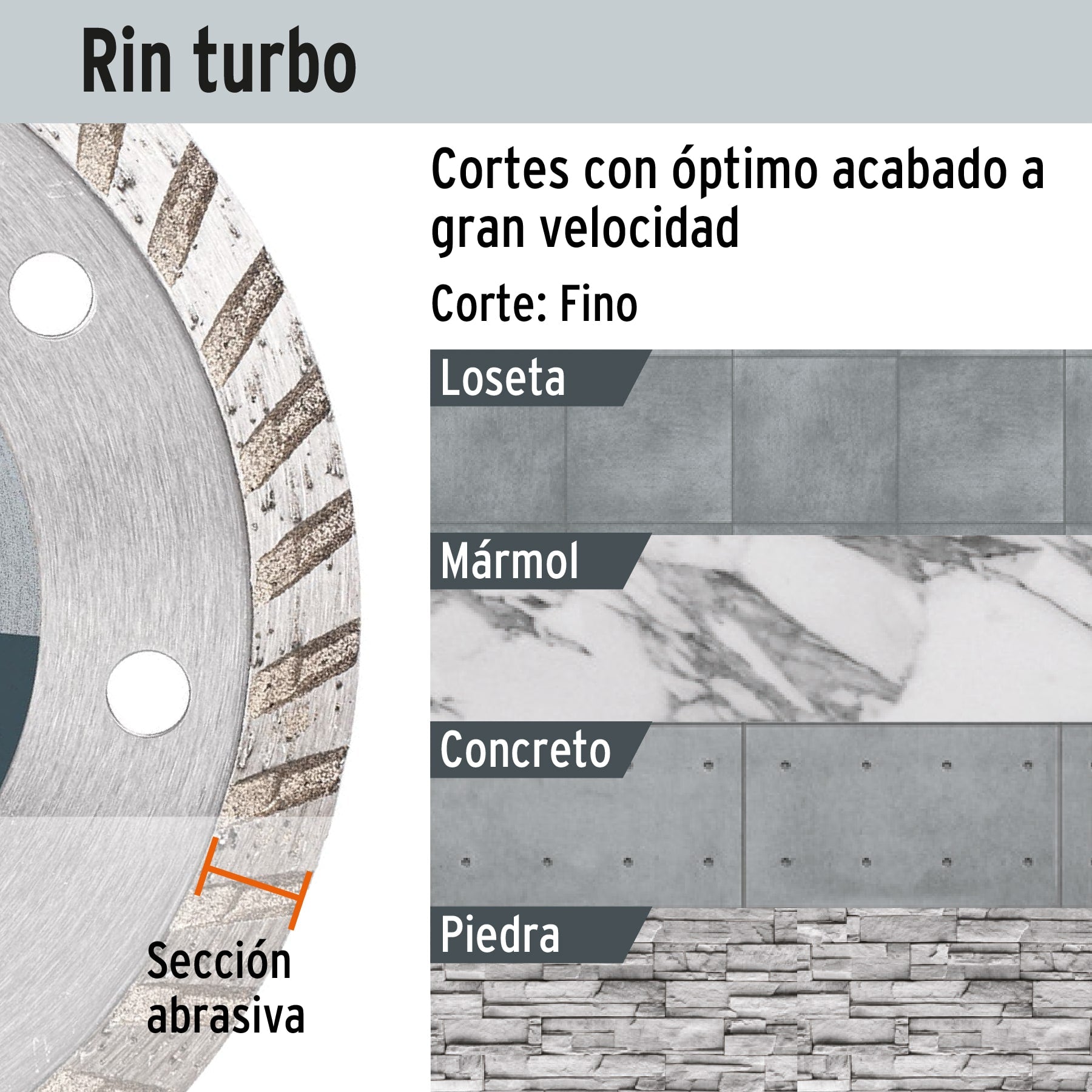 Disco de diamante de 4-1/2" x 2.2 mm, rin turbo, TRUPER
