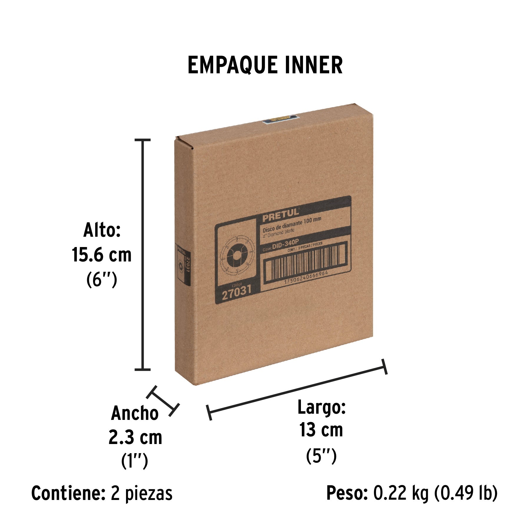 Disco de diamante de 4" x 1.2 mm rin segmentado, PRETUL - Empaque