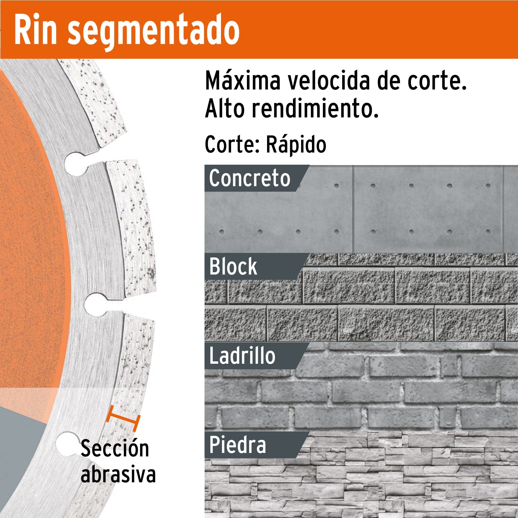 Disco de diamante de 4-1/2" x 2.1 mm, rin segmentado, TRUPER