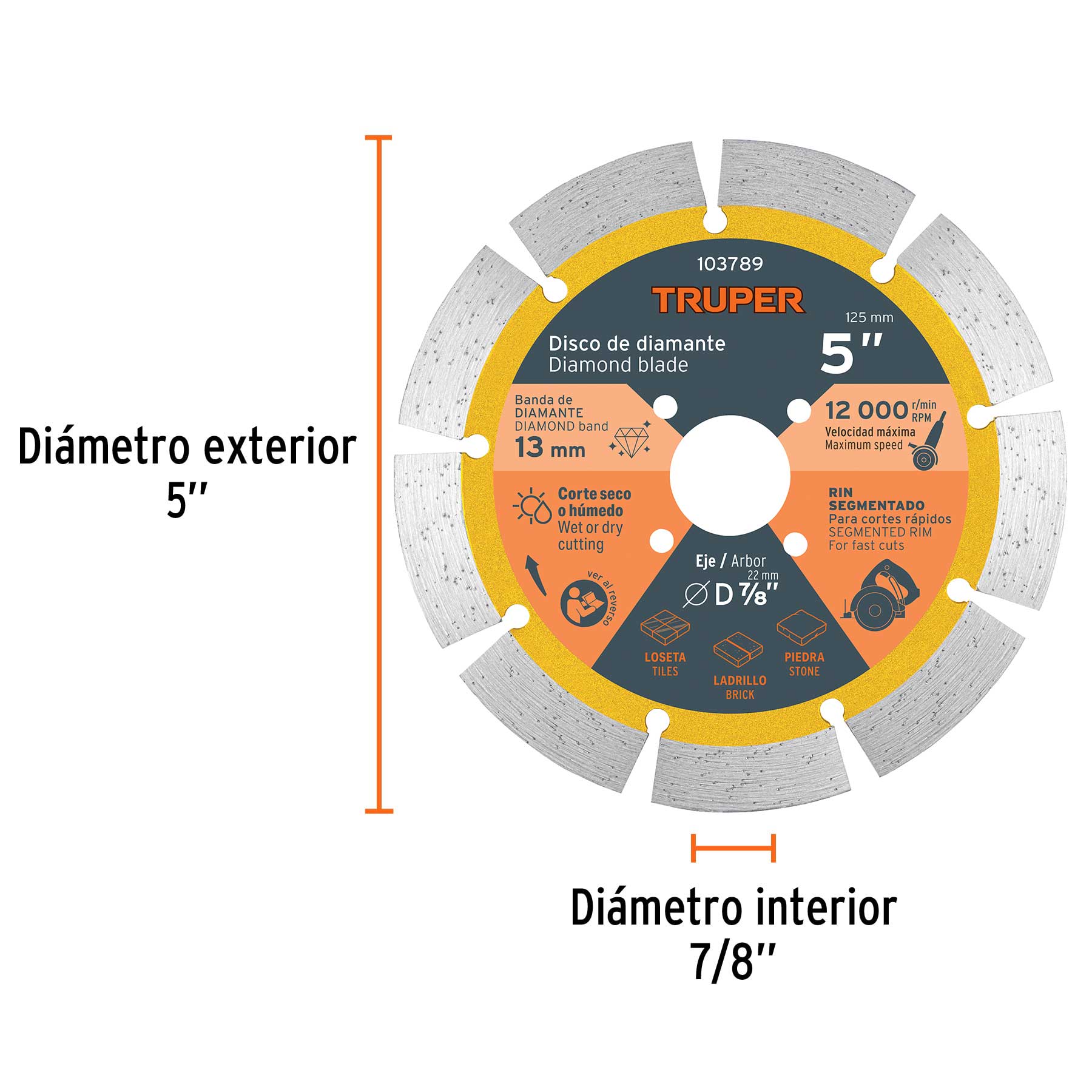 Disco de diamante 5" para ranuradora de concreto, TRUPER