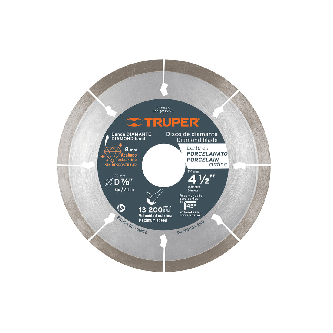 Disco de diamante de 4-1/2" x 1.3 mm, corte de porcelanato