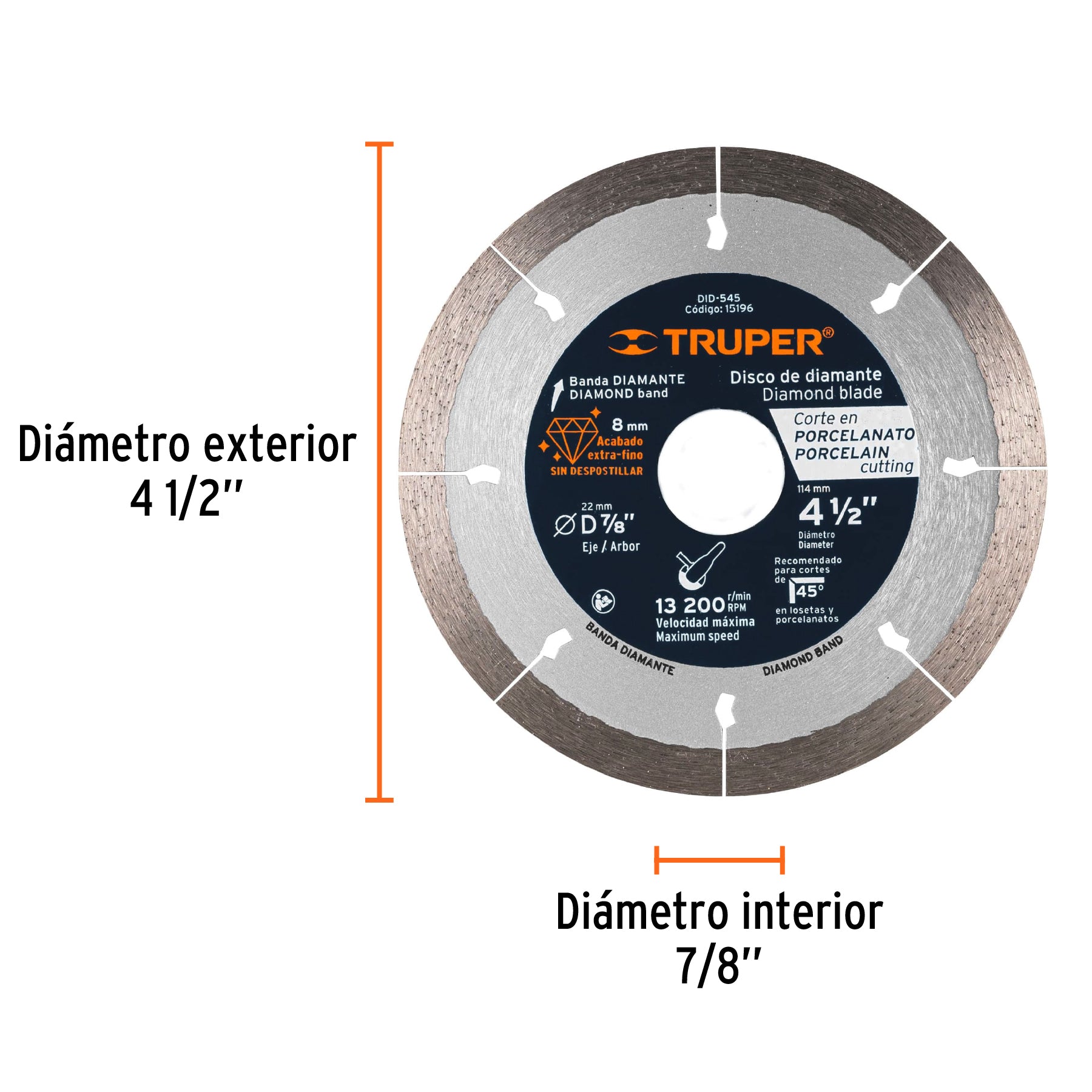 Disco de diamante de 4-1/2" x 1.3 mm, corte de porcelanato